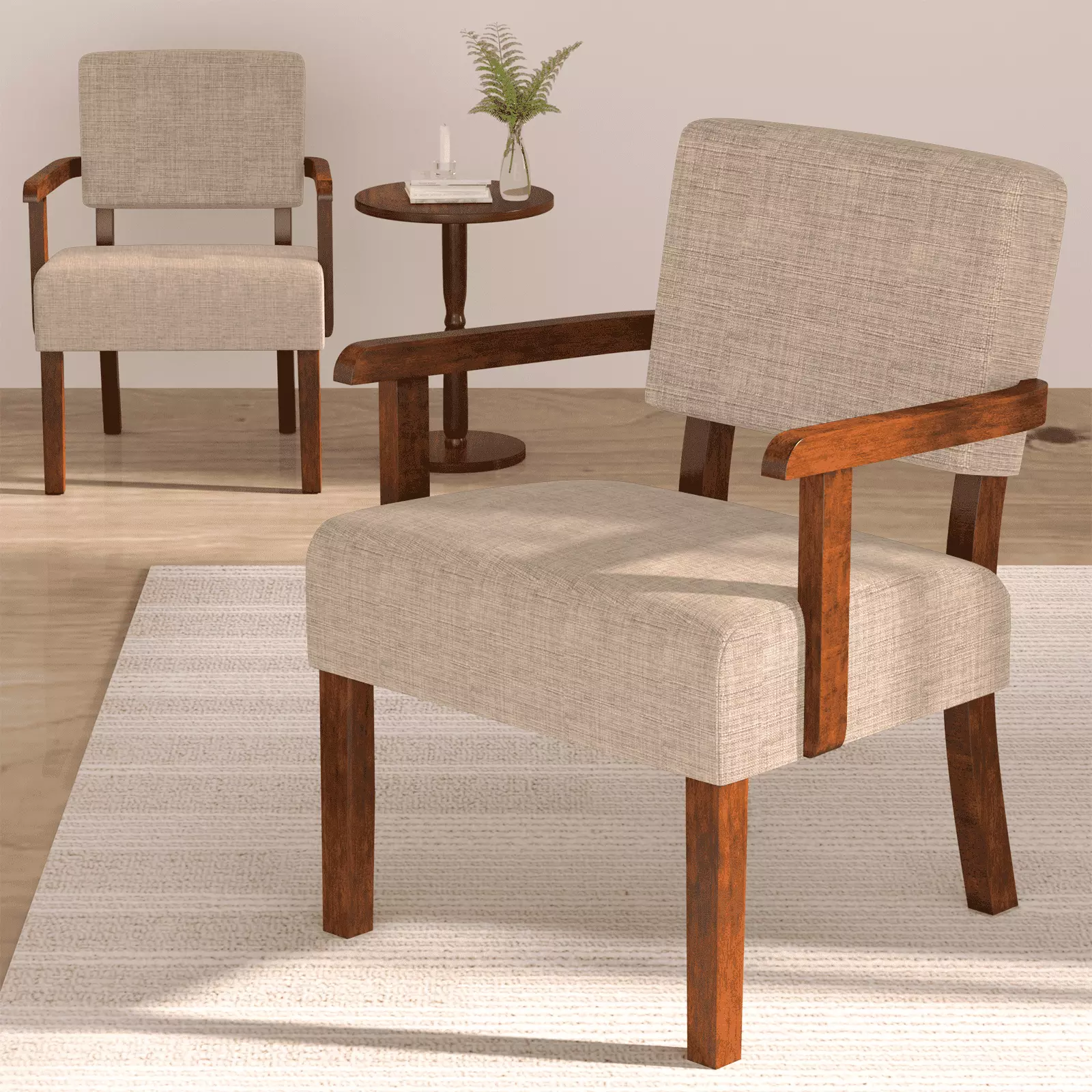 FAGAGA Mid-Century Modern Accent Chair Set 2 Table - Soft Seat Armchairs Living Room