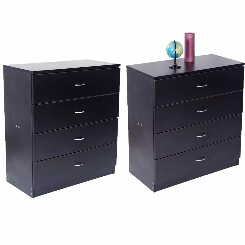 Ktaxon 4-Drawer Dresser Chest Bedroom Nightstand End Table Black MDF Wood FCH