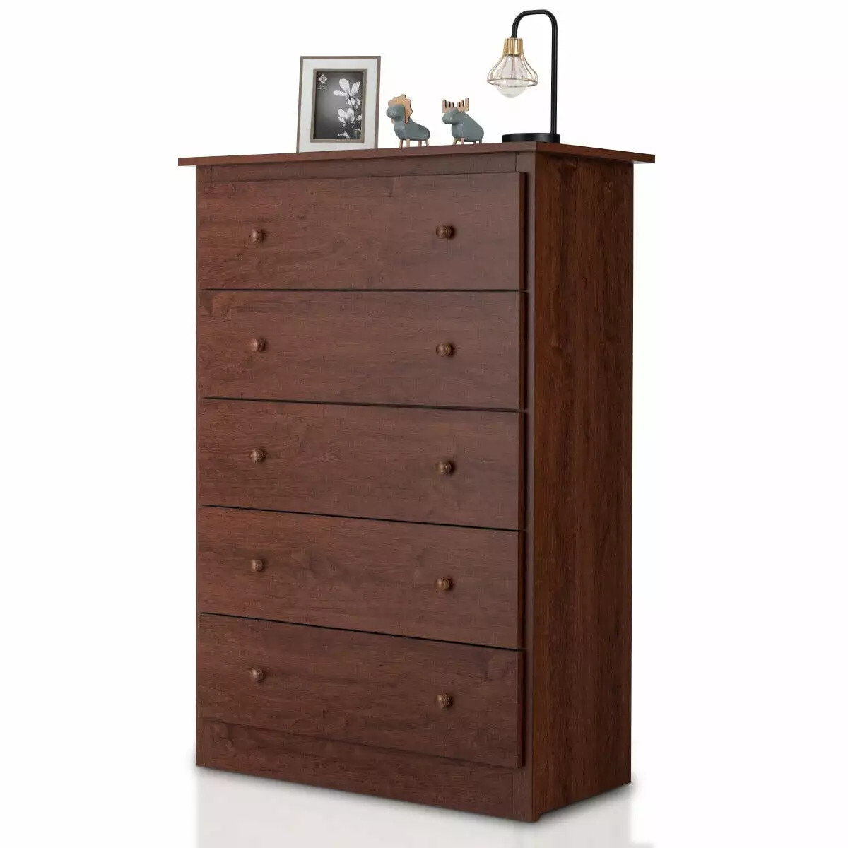 Gymax 5-Drawer Chest Dresser Storage Unit Smooth Slide Rail Brown Finish