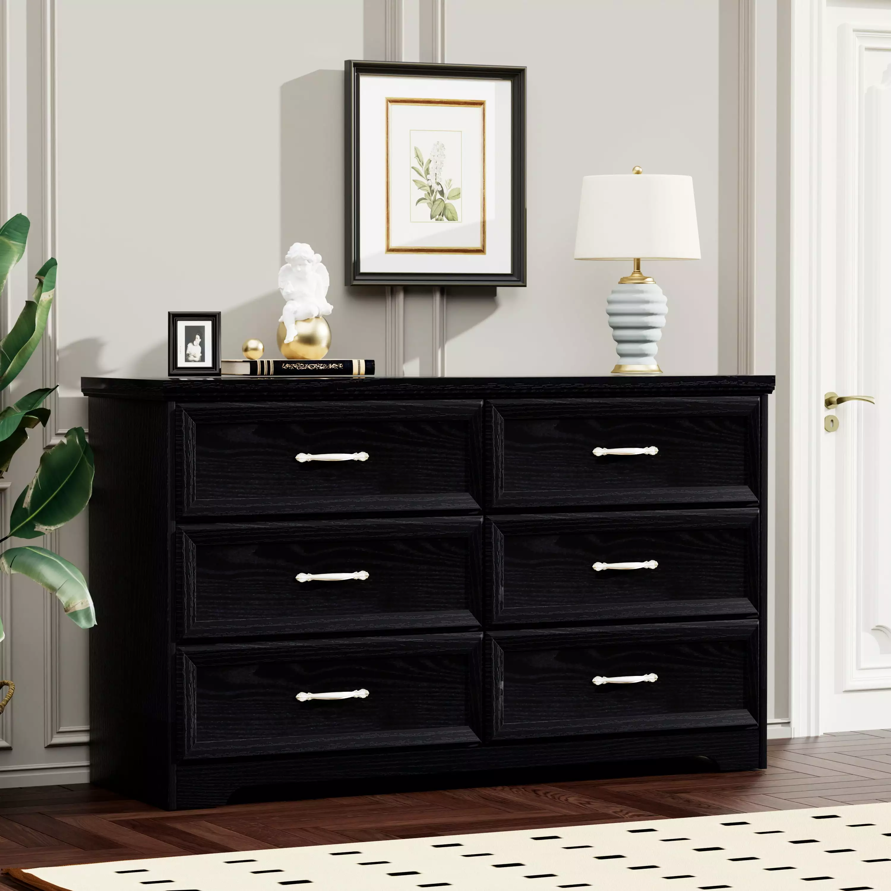 Aukfa 6-Drawer Dresser Chest Drawers Storage Cabinet Bedroom Living Room Black