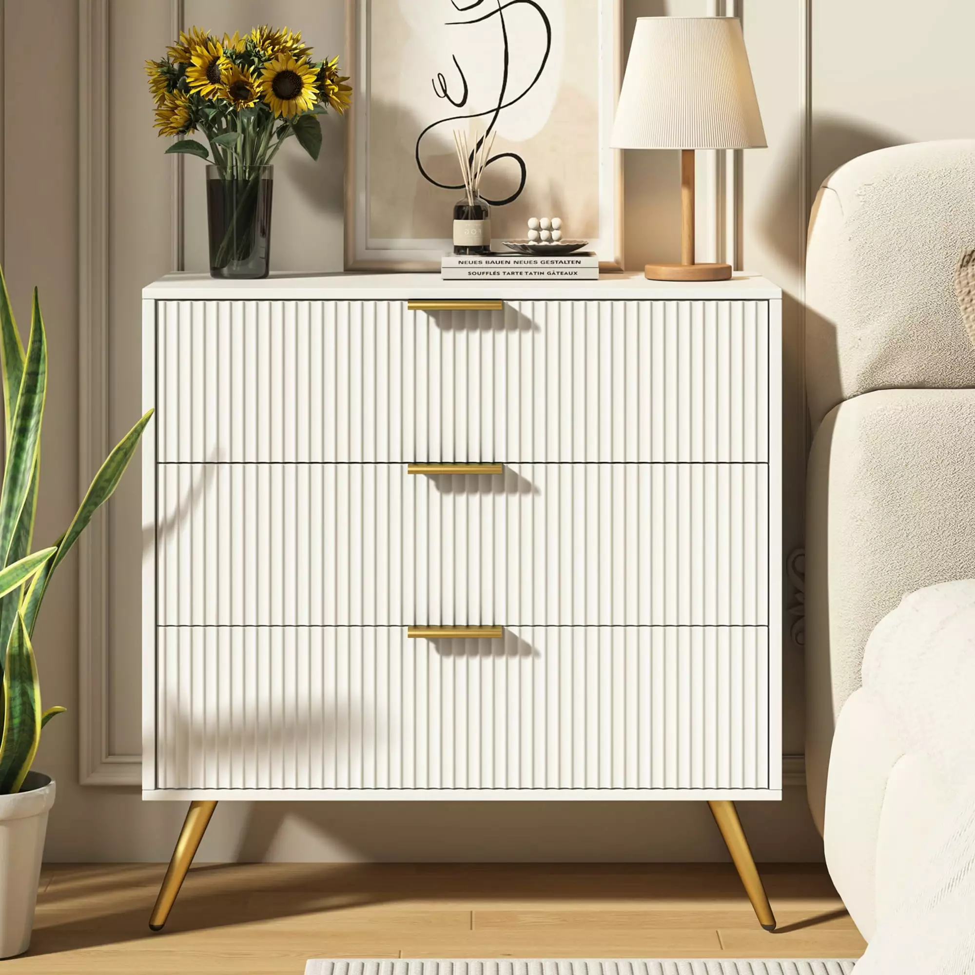 Diubas 3 Drawer Dresser - Modern Storage Cabinet Bedroom Living Room Nursery - Chest Drawers Handle