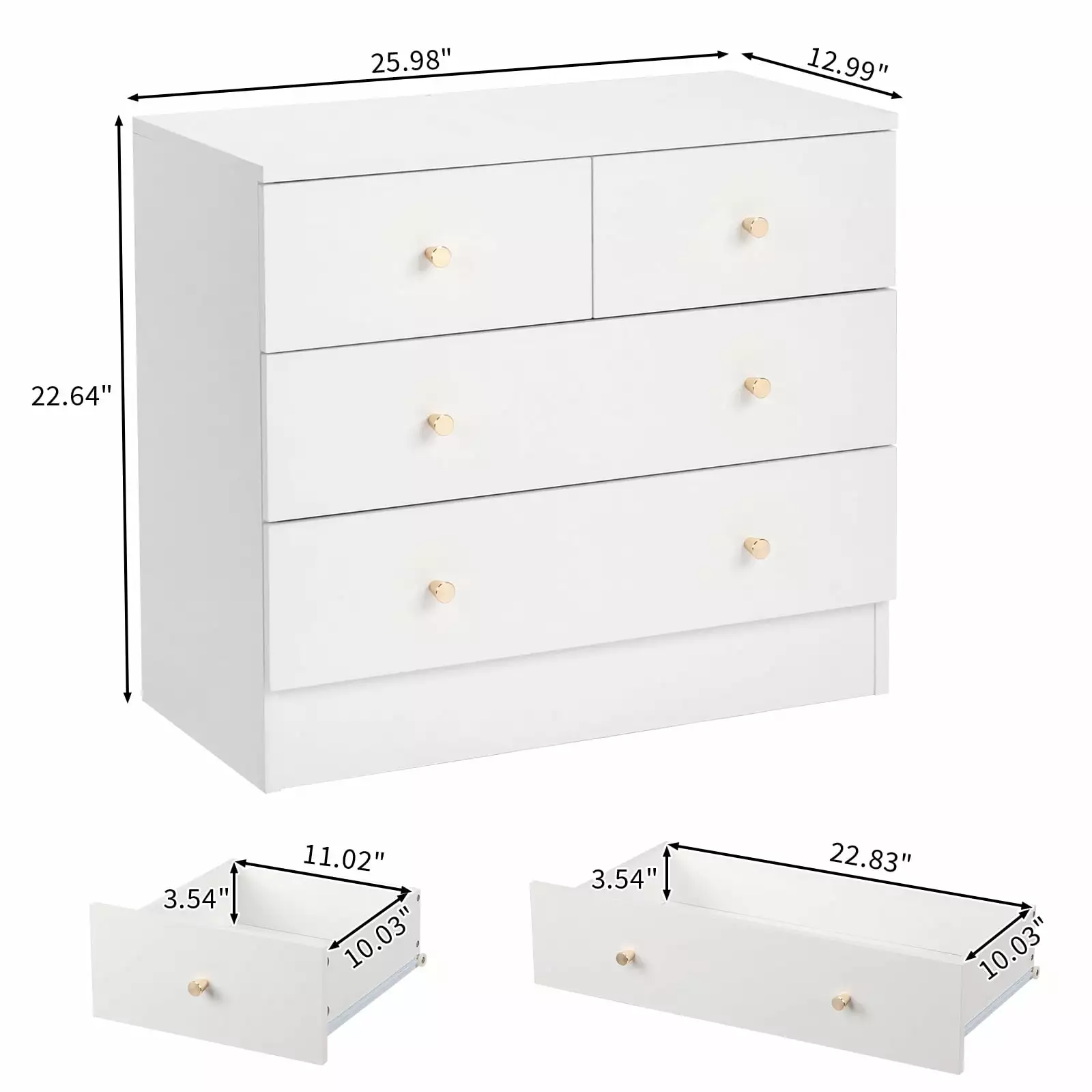 GoDecor 4-Drawer Wooden Dresser Chest Storage Cabinet Bedroom Living Room Hallway White FCH