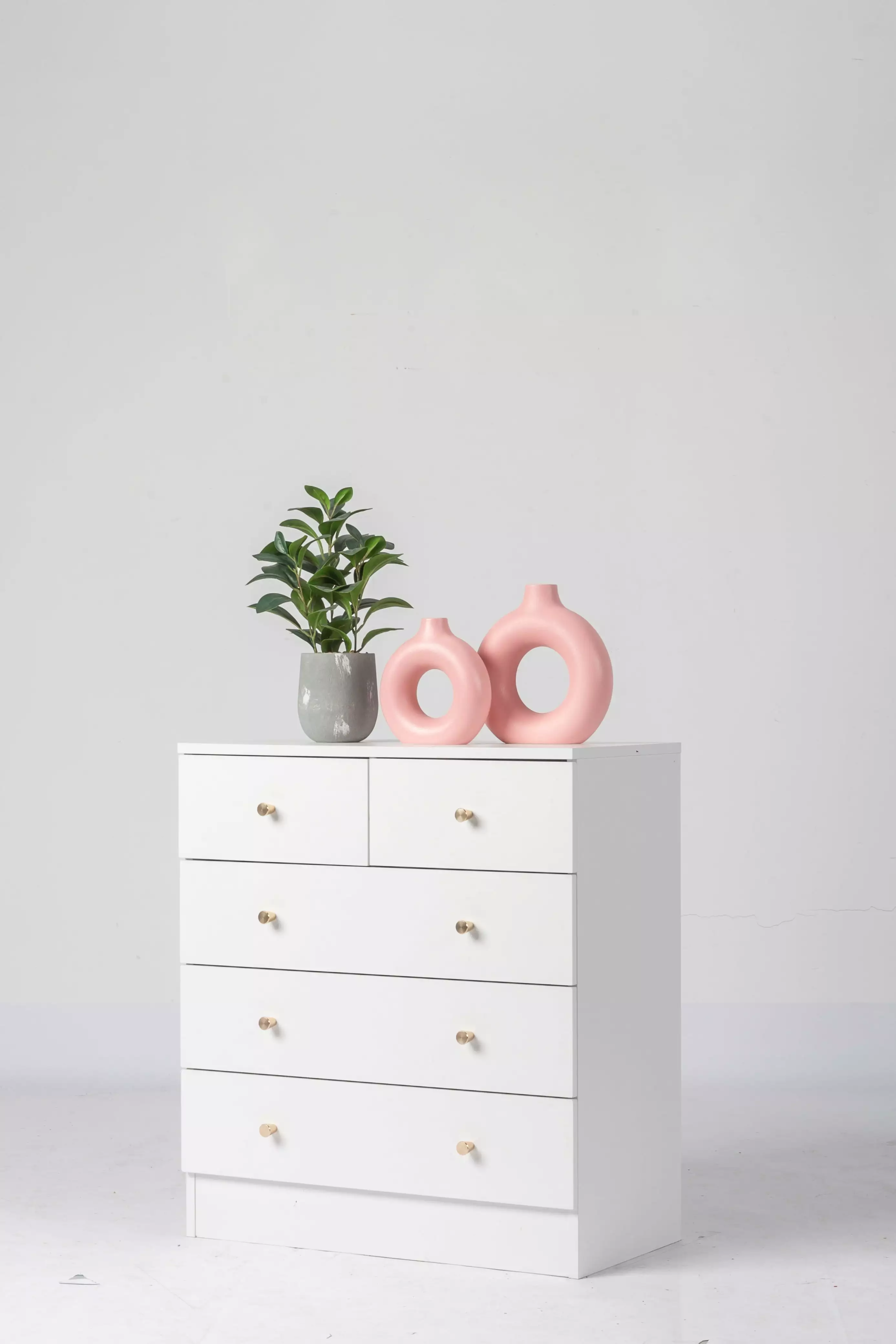 OverPatio 5-Drawer Wooden Dresser Chest Multi-functional Storage Bedroom Living Room White FCH