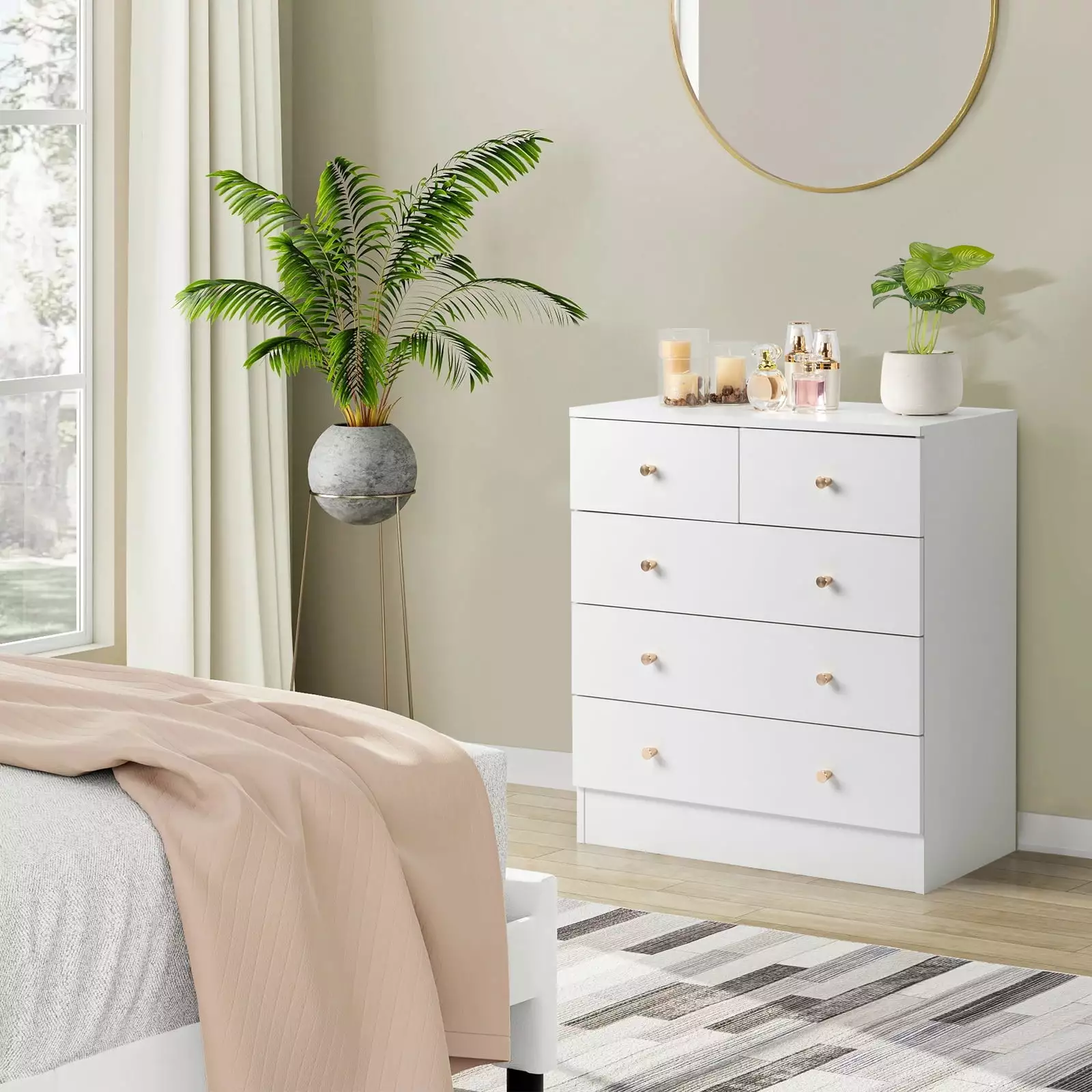 Winado 5-Drawer Dresser Chest Wood Chest Drawers Bedroom Living Room Hallway White FCH