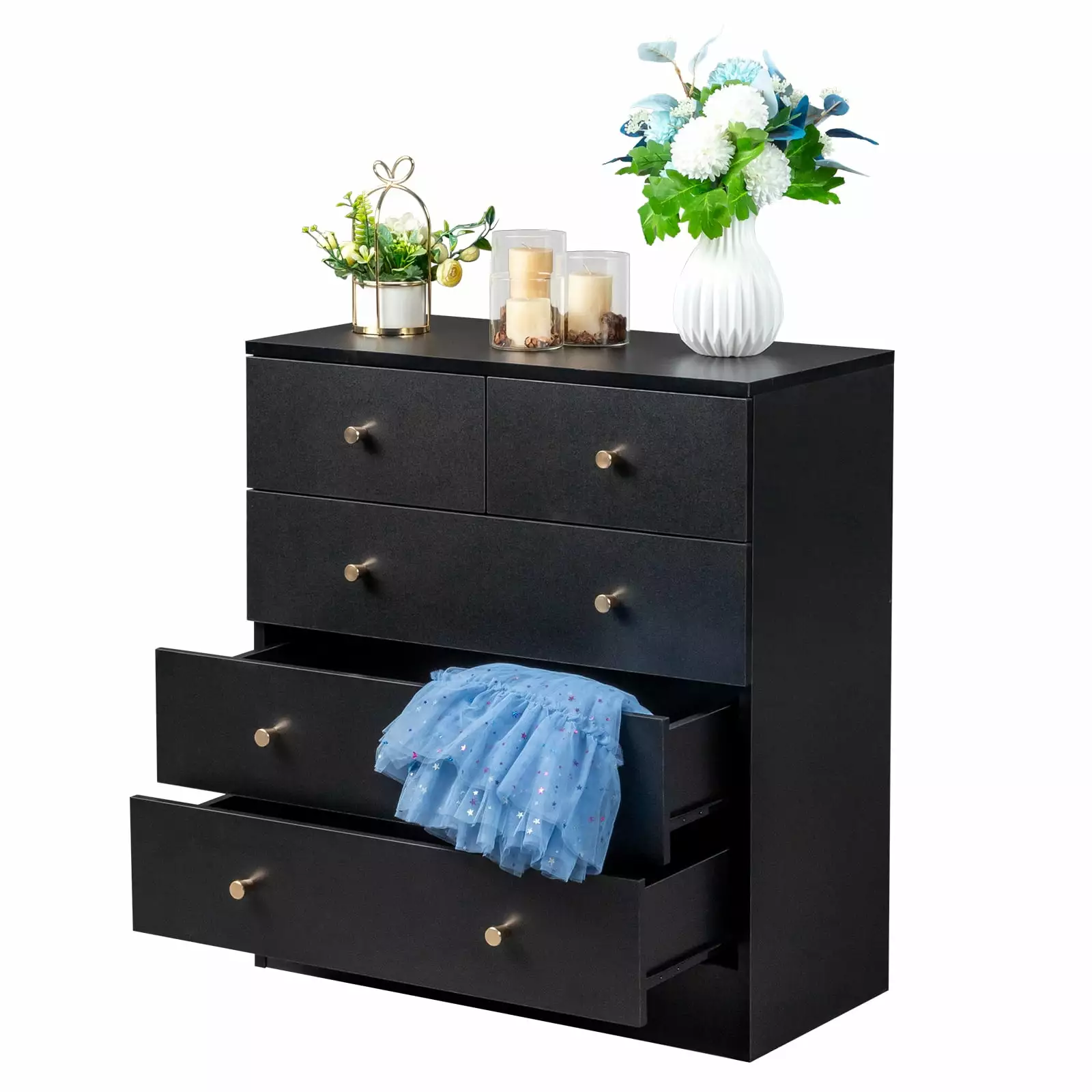 Zimtown 5 Drawers Dresser Chests Wood Chest Drawers Bedroom Living Room Hallway Black FCH