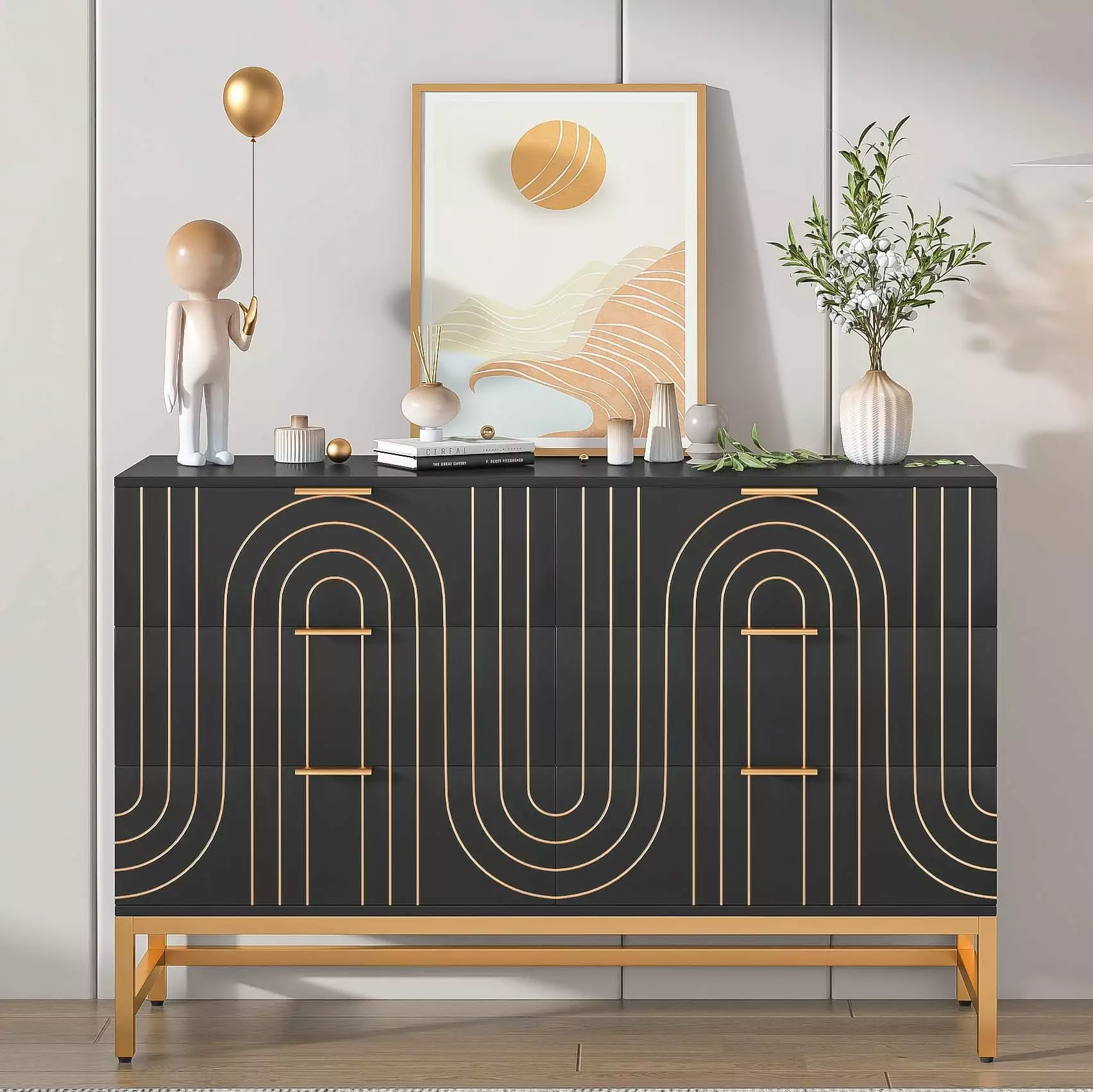 Accent 6 Drawer Dresser Modern Wood Storage Chest Living Room Bedroom Fiogmub