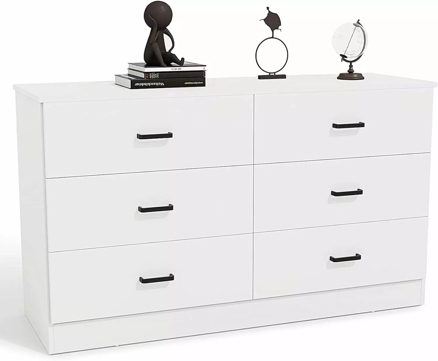 Frmobepts Wood Dresser Bedroom 6 Drawer Dresser 47.2 Inch Wide White Storage Cabinet
