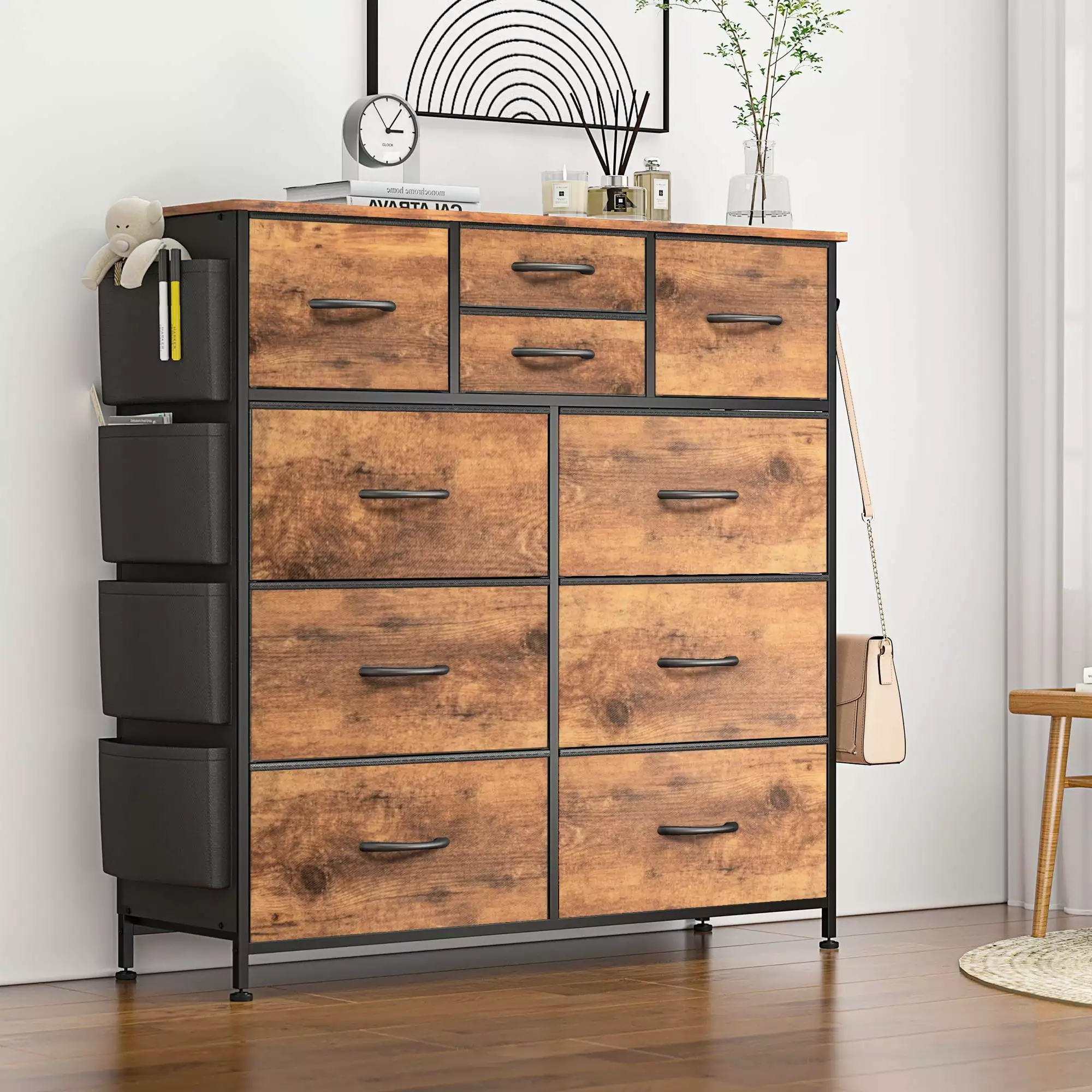 GIKPAL 10 Drawer Dresser Bedroom Large Capacity Chest Drawers Brown