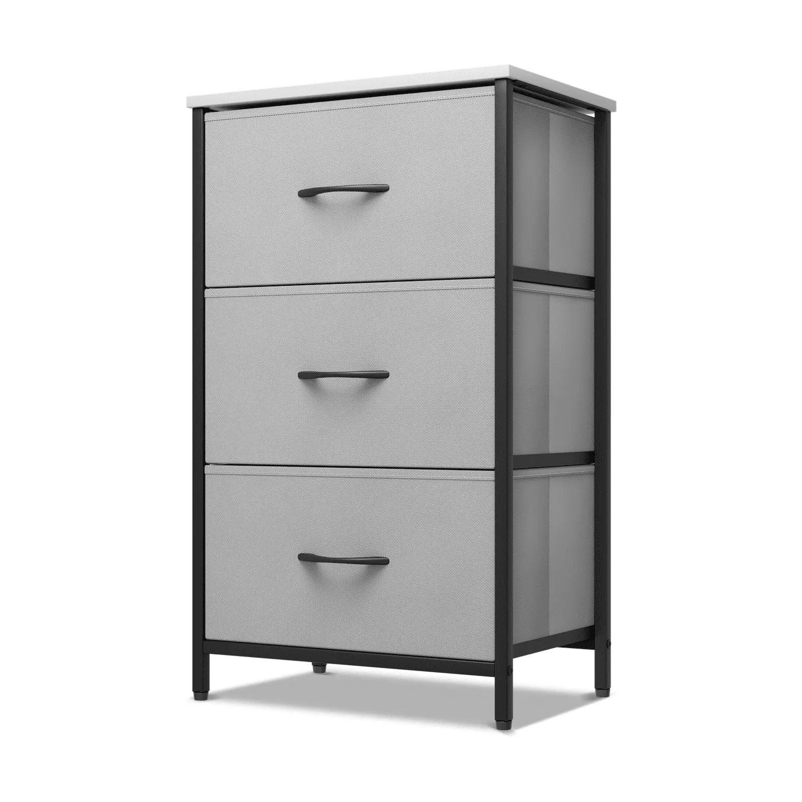 MoNiBloom 3 Drawers Dresser Metal Frame Nightstand Fabric Storage Tower Bedroom Living Room Gray