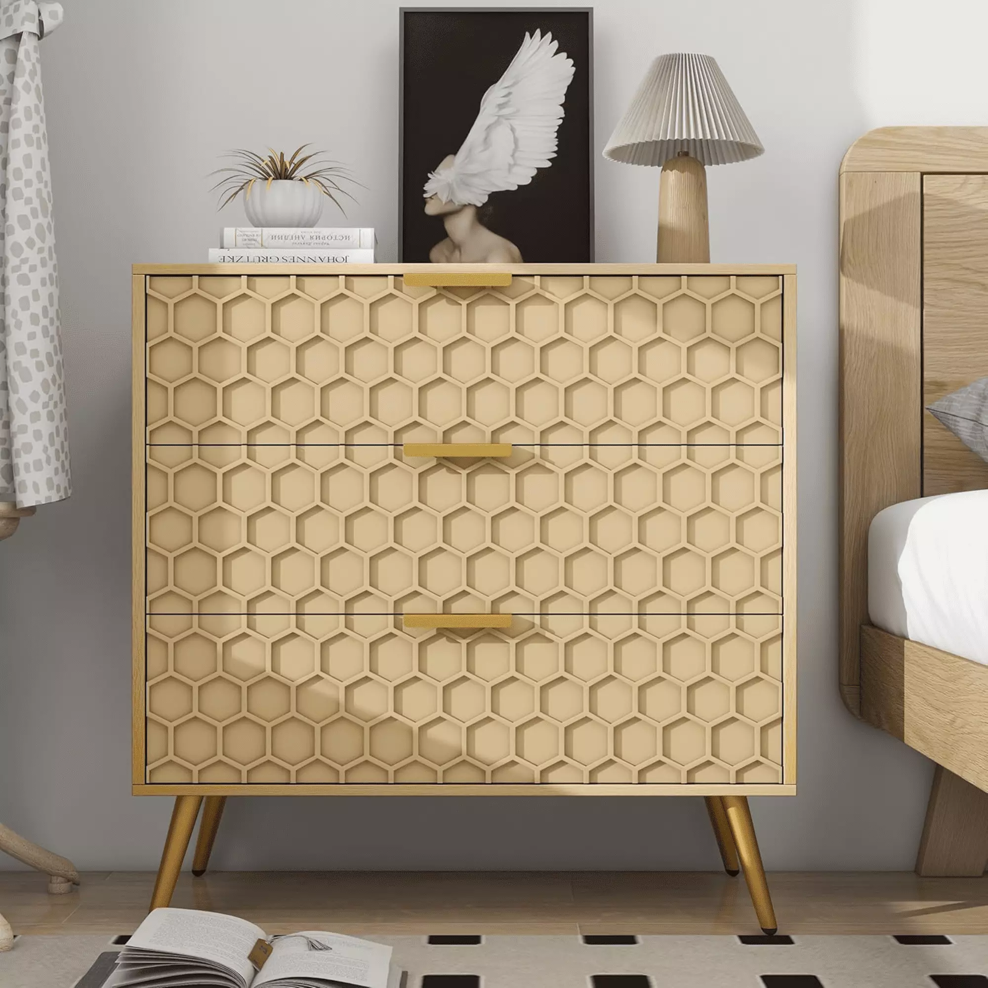 3 Drawer Dresser Modern Wood Storage Chest Drawers Bedroom Living Room Oubayajia