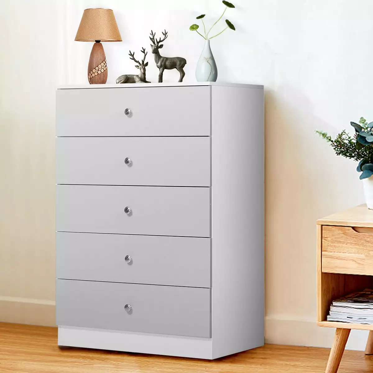 Bedroom Modern Chest Drawers 5 Drawers Dresser Living Room Furniture Gray White 27.6x15.7x39.4 inch RANVN