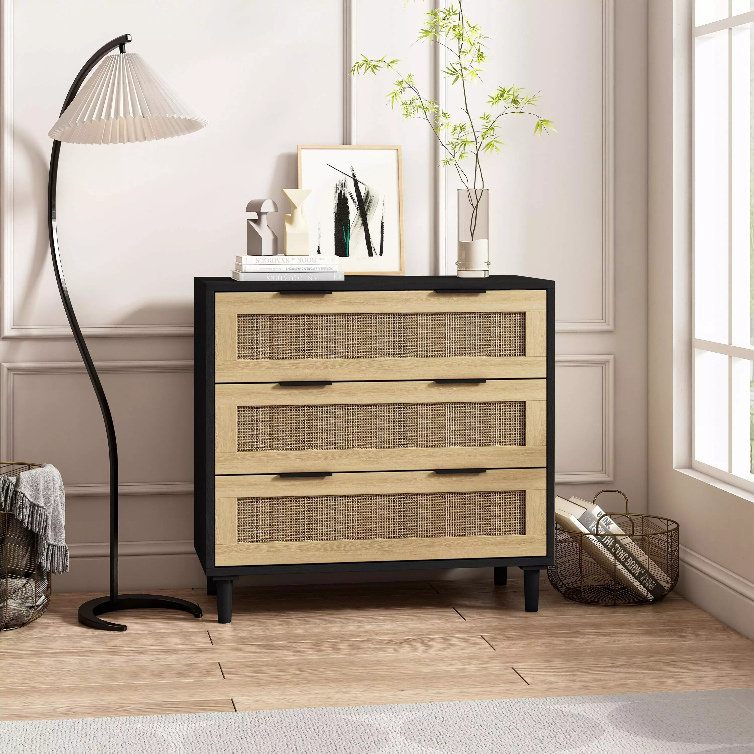 Black Wood Chest Cabinet Office - MDF Wood Chest Drawers Closet Bedroom Storage Segmart