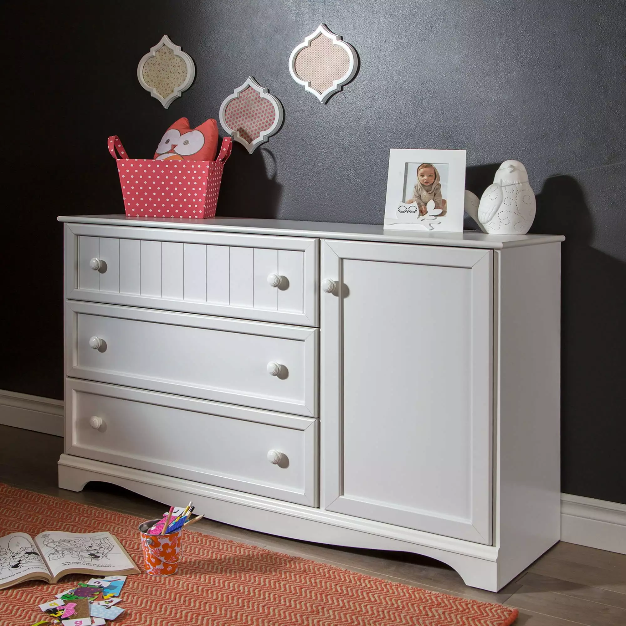 South Shore Savannah 3-Drawer Dresser Door Pure White - Modern Bedroom Storage Furniture