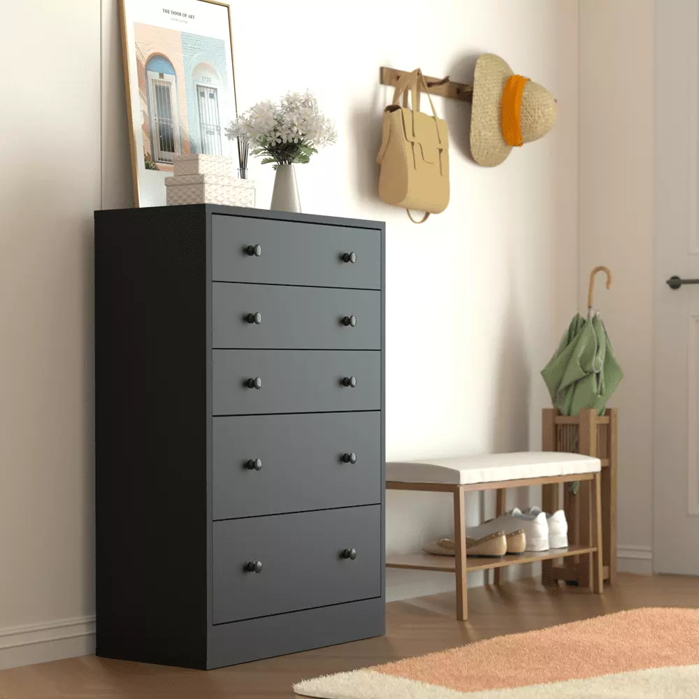 VEIKOUS Oversized 5-Drawer Dresser - Wood Chest Drawers Bedroom Black