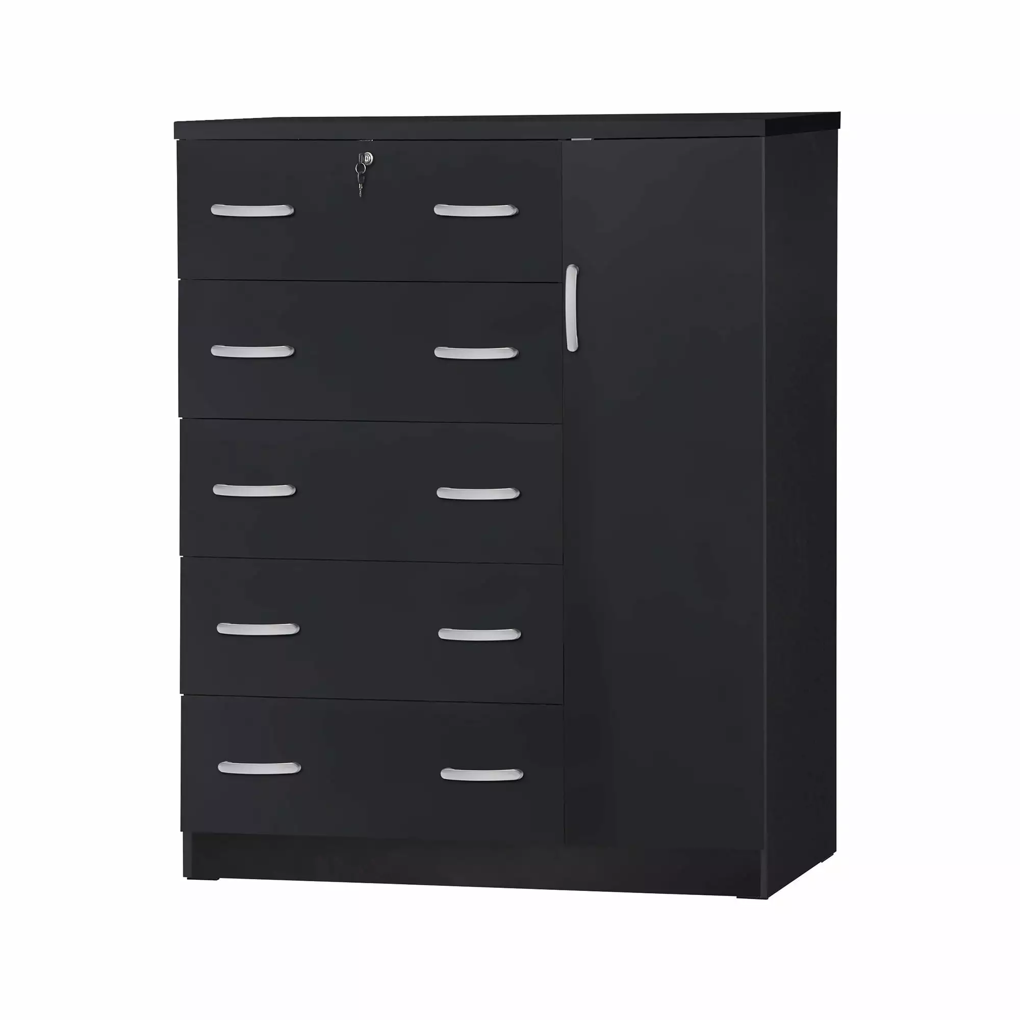 Black 5 Drawer Wooden Tall Chest Wardrobe Better Home Products - Spacious Storage Bedroom or Closet