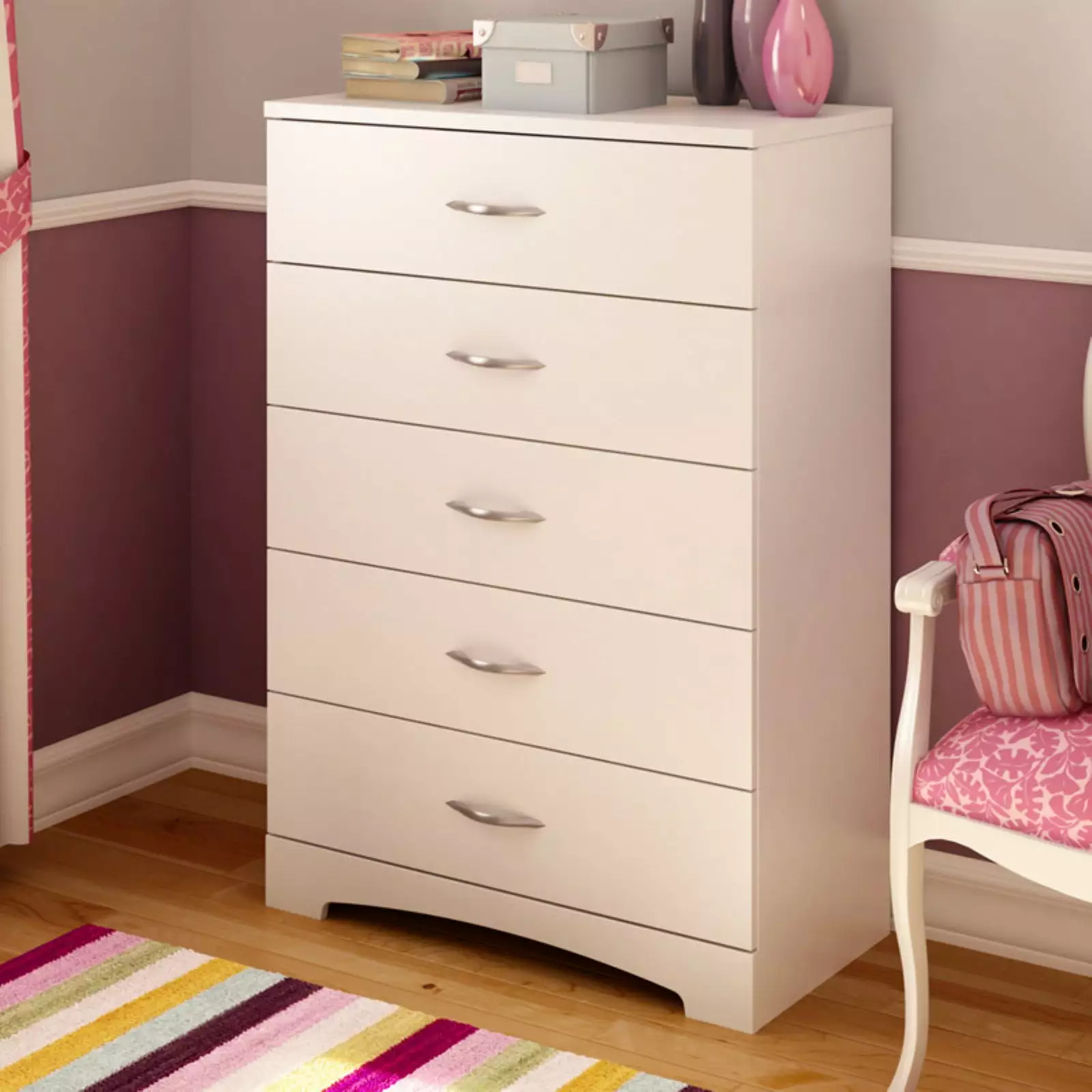 South Shore Maddox 5 Drawer Chest Pure White Finish