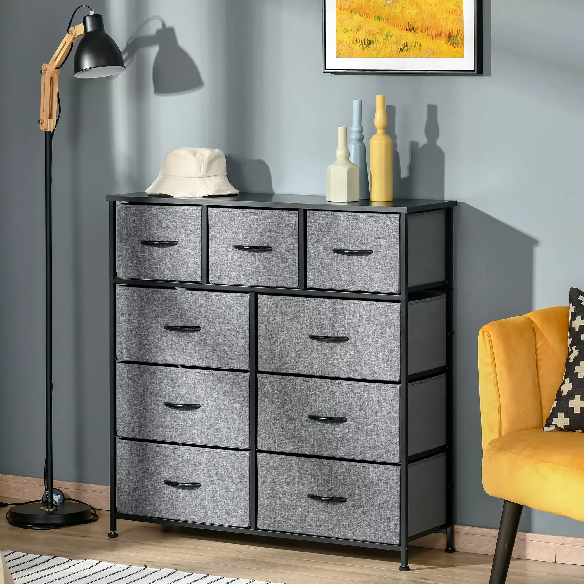 HOMCOM 9 Drawers Storage Chest Dresser - Foldable Bins Arranger Unit Bedroom or Closet