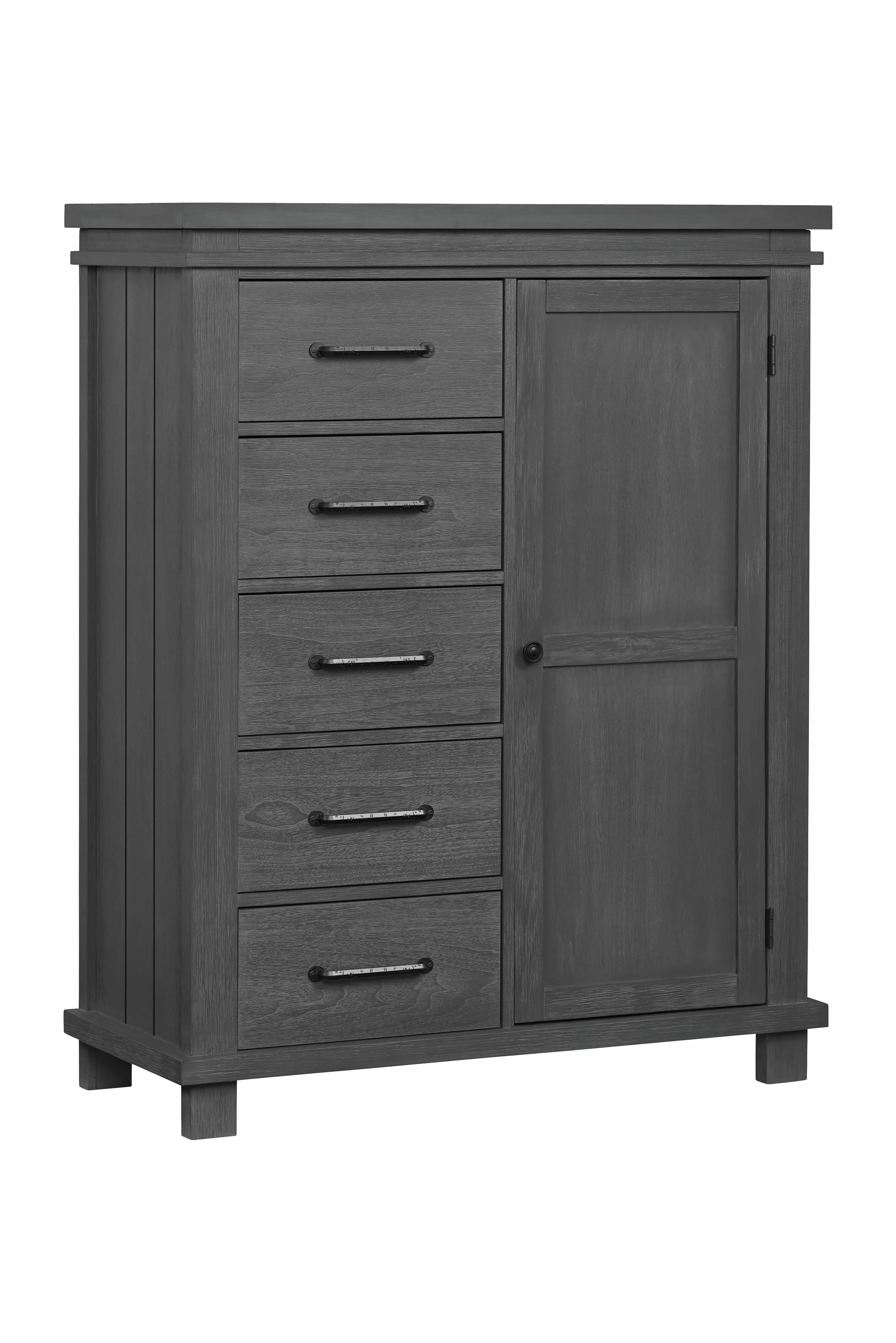 Soho Baby Hampton Luxury Soft Closing 5-Drawer Chifferobe Adjustable Shelves and Hanging Rod Wire Brush Canyon Gray