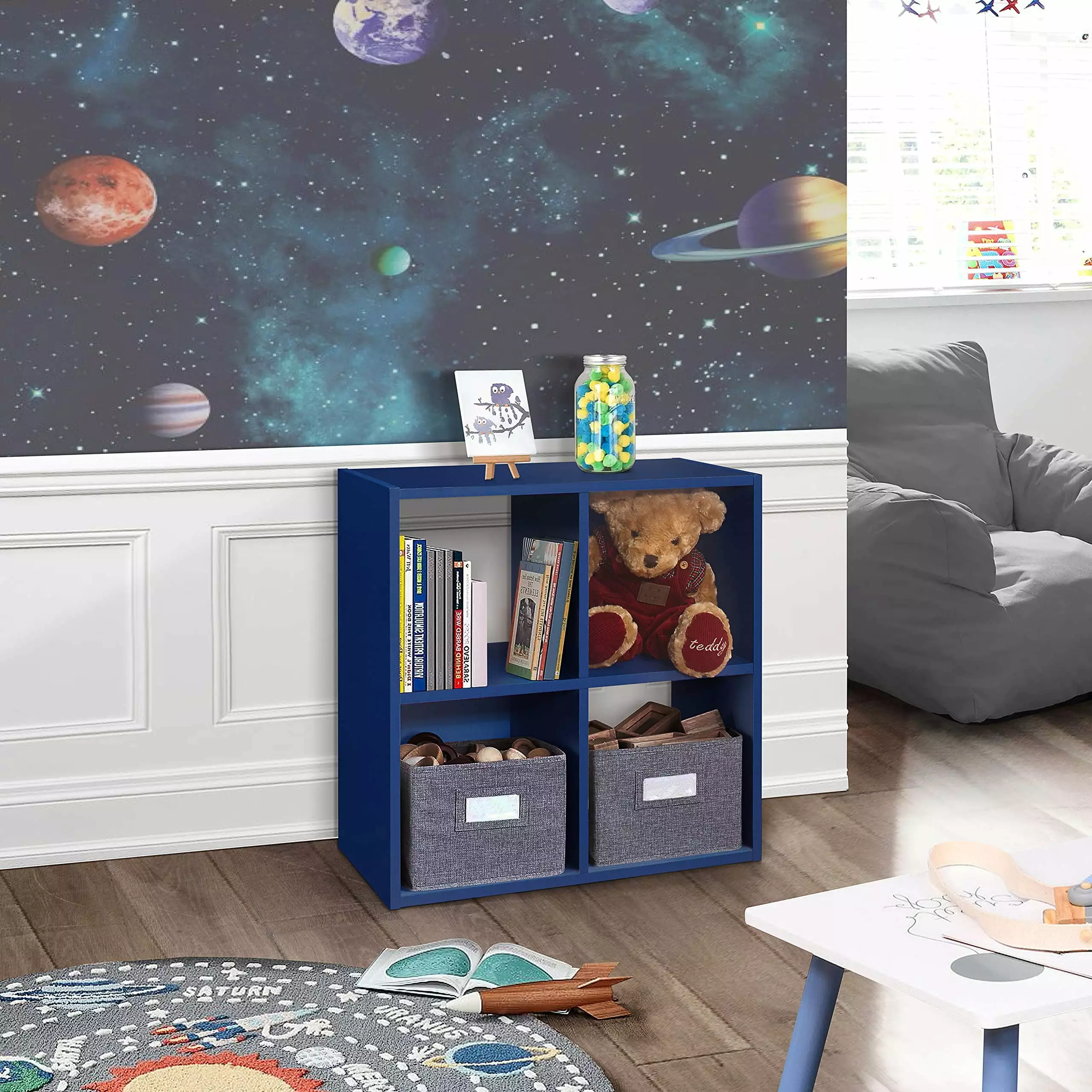 Kings Brand Furniture 4 Shelf Children's Bookcase Playroom Bedroom Nursery School Blue