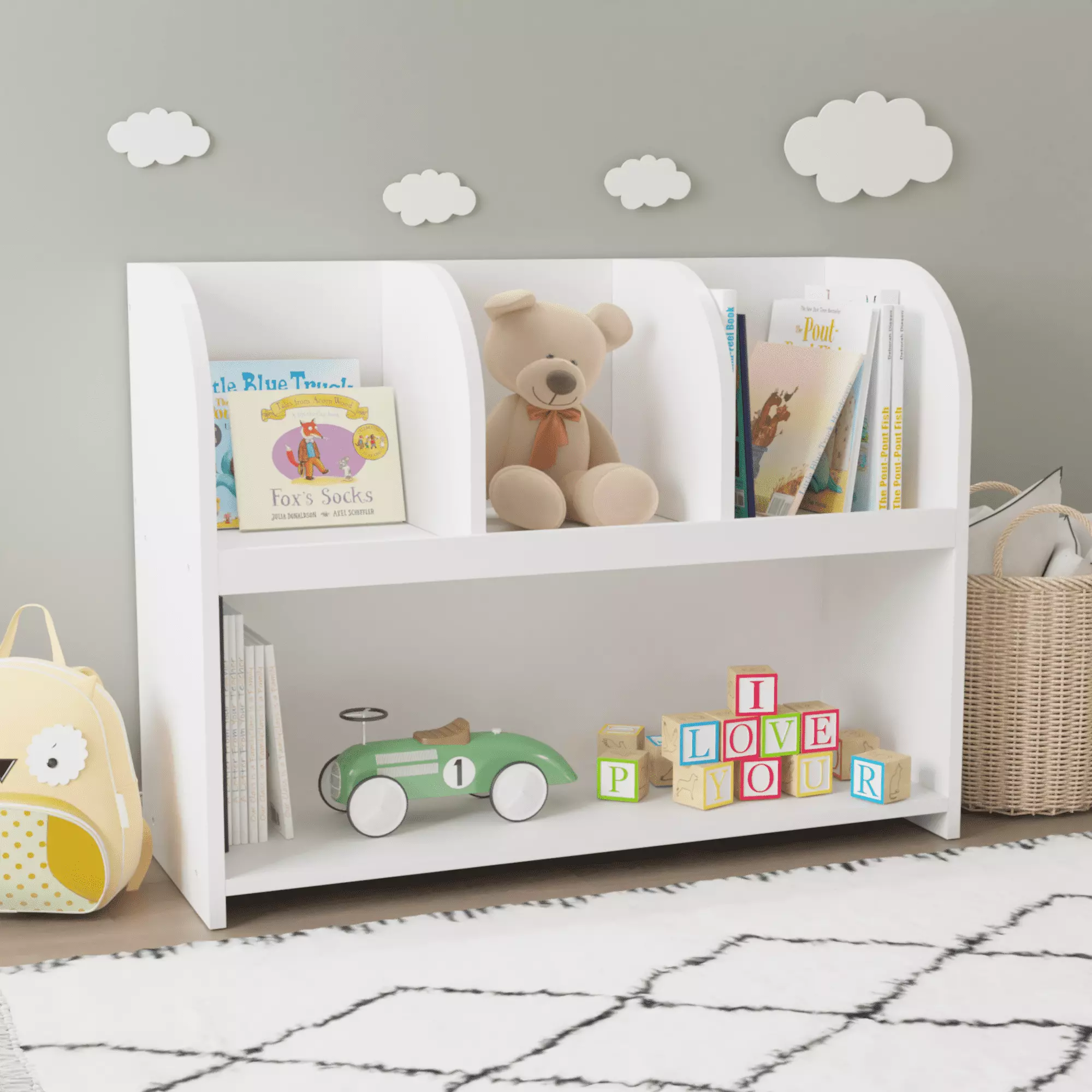 Poutilizeayar Kids Bookcase 4 Compartments Storage Book Shelf Toy Arranger White pouseayar