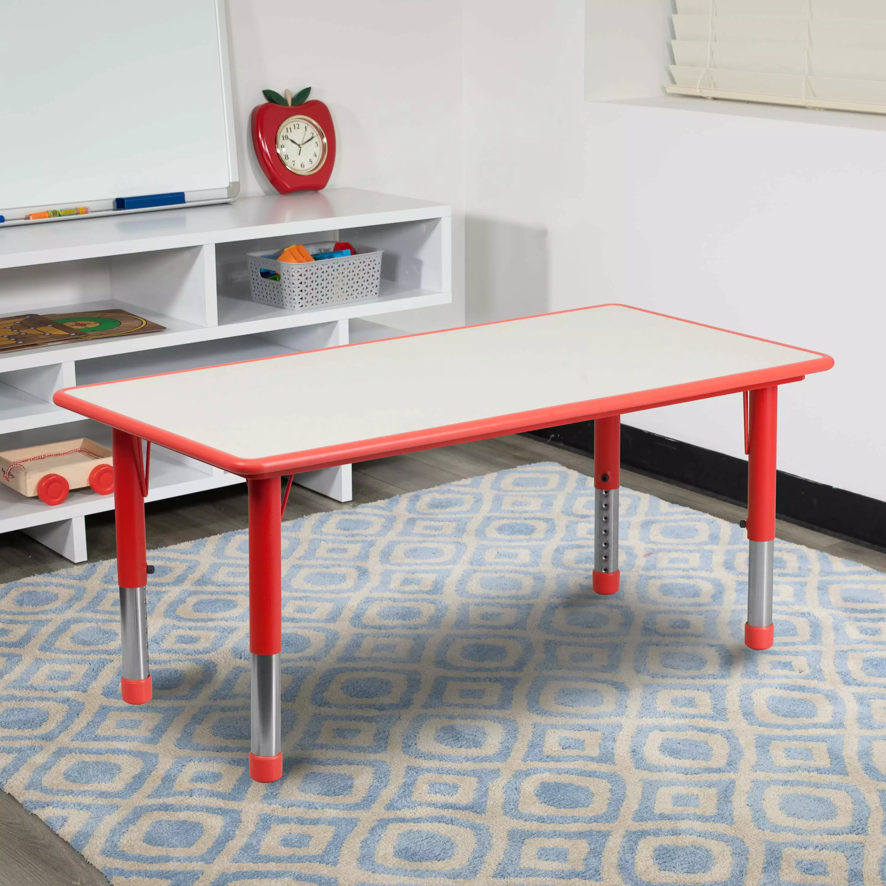 Wren Rectangular Adjustable Classroom Activity Table Kids Red Gray Flash Furniture