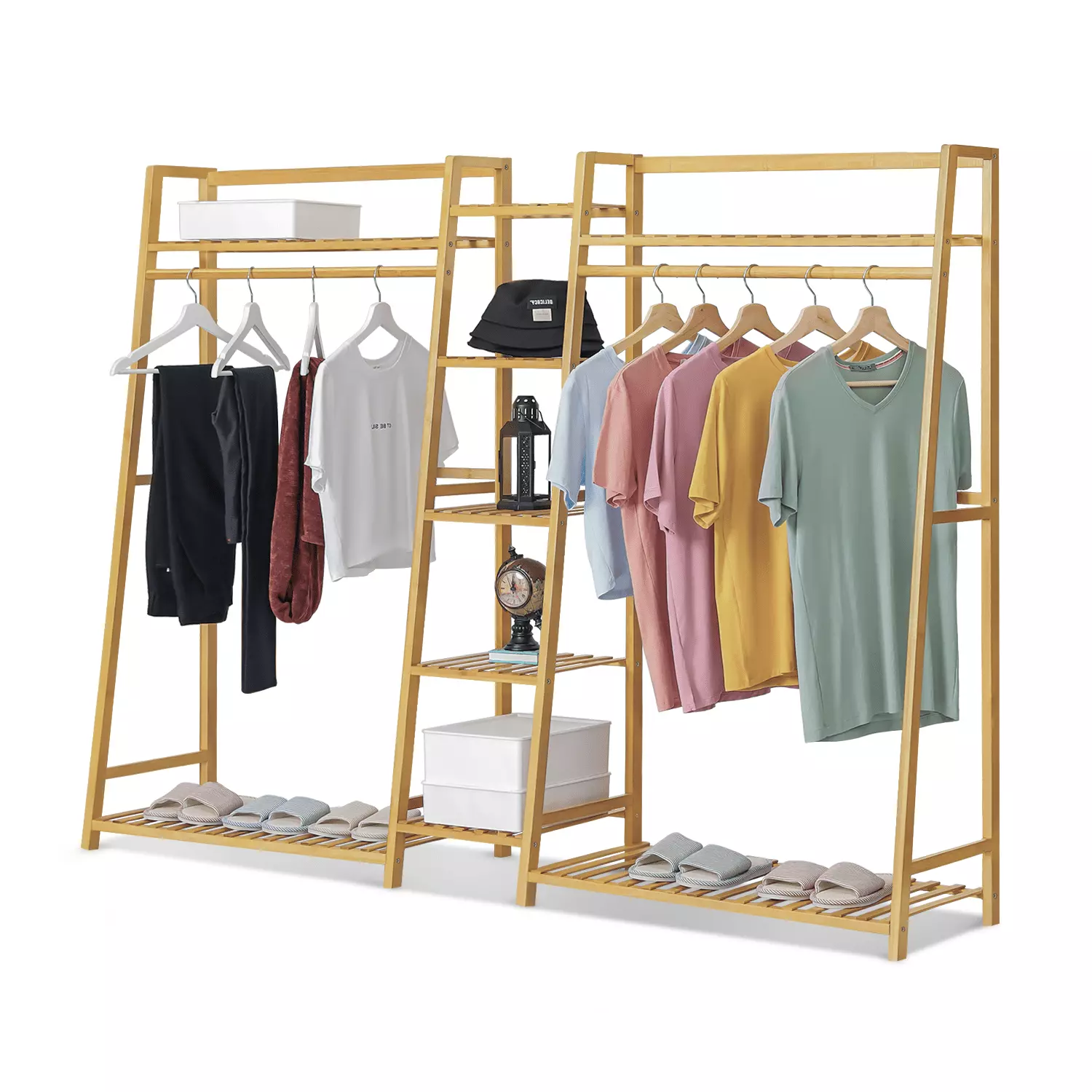 Magshion Bamboo 5 Tier Trapezoid Coat Rack Closet Arranger Open Wardrobe Natural Bedroom