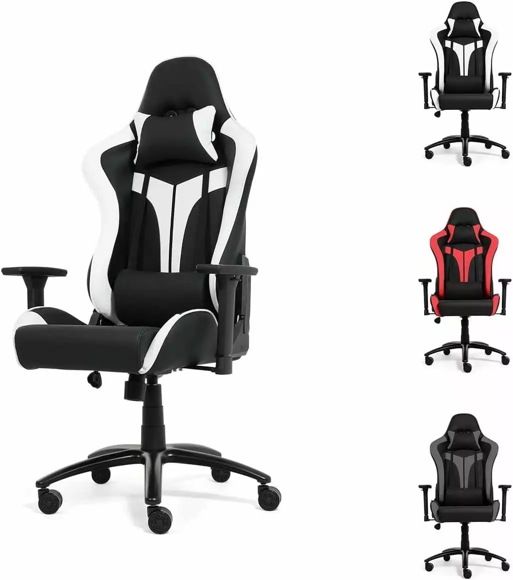 Commercial Grade Gaming Chair Ergonomic Racing Office Chair 3D Armrests Adjustable Height and Headrest White FYB