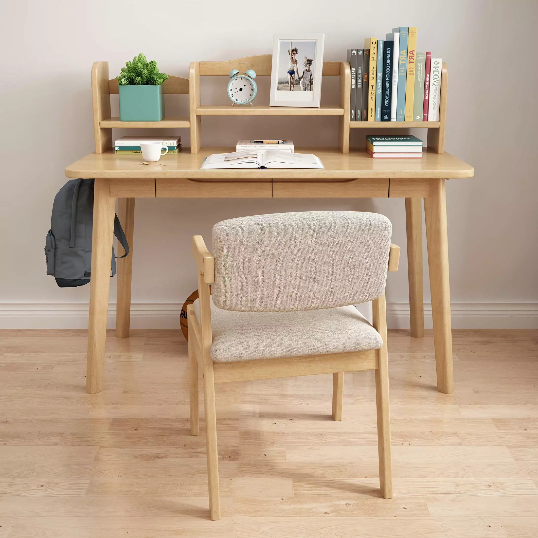 WILK Kids Desk Solid Wood Study Table Chair Bookshelf Hutch Storage Drawers Natural