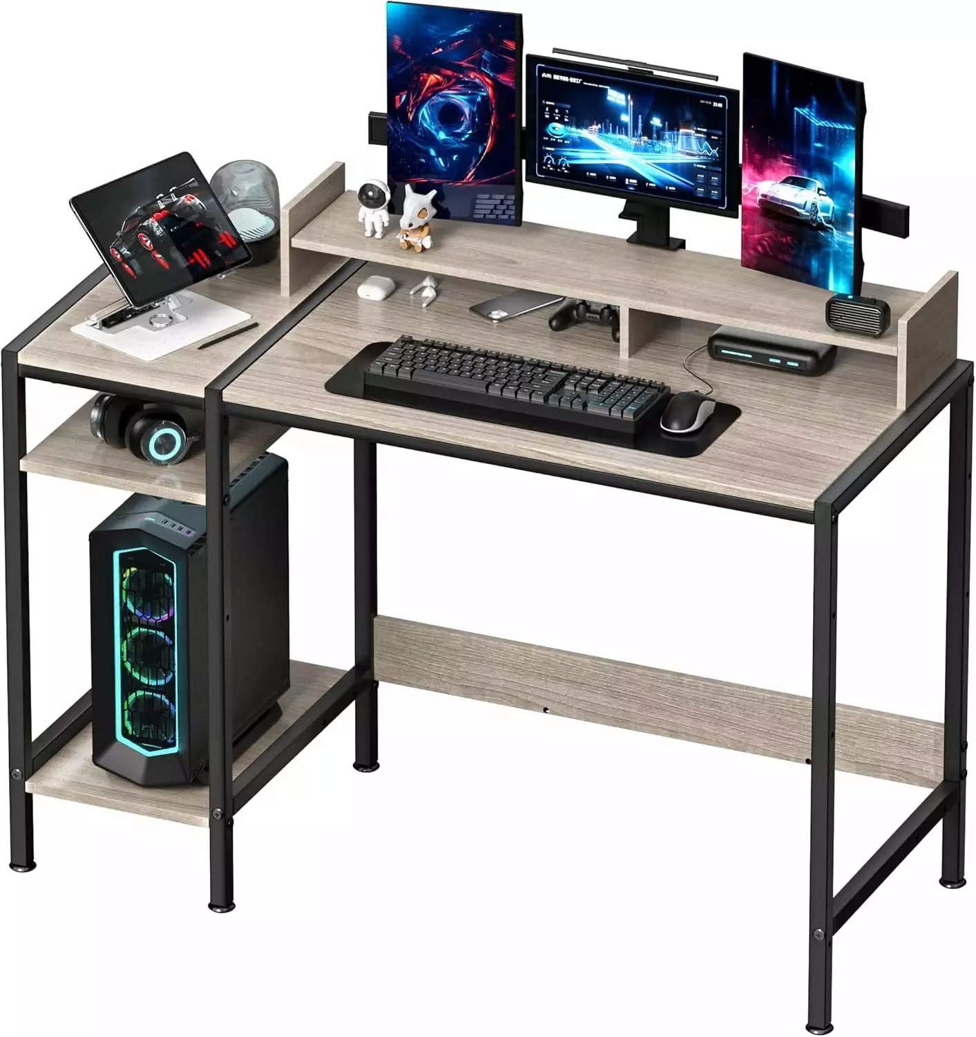 39 Inch Computer Desk Storage - Gray Home Office Gaming Desk Monitor Stand Modern Simple Study Table A&A Manufacturing