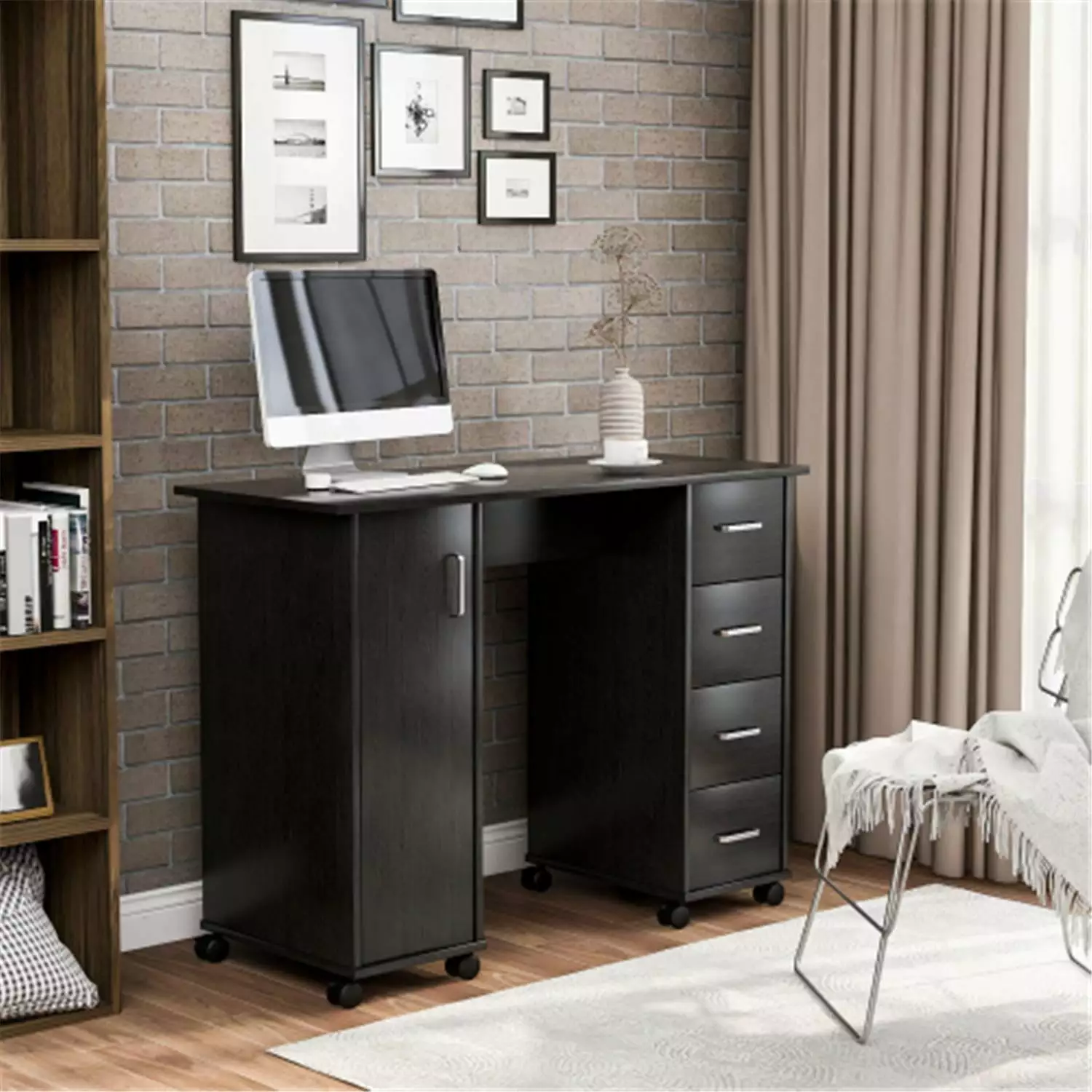 Modern Design Computer Desk - Study Writing Table Home Office Drawers Black ARCTICSCORPION