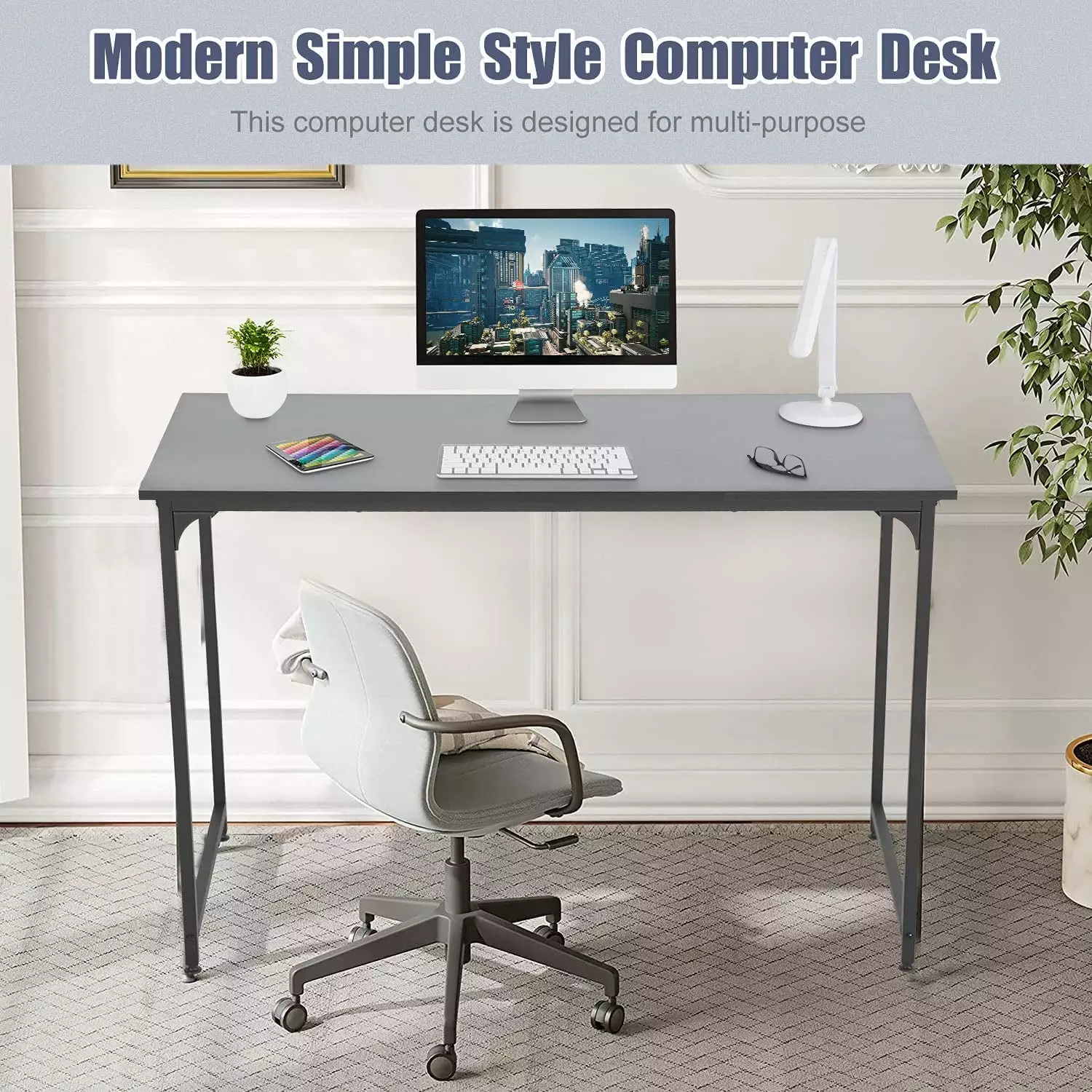 BestOffice 47 inch Adjustable Sturdy Computer Desk Metal Frame Home Office Black