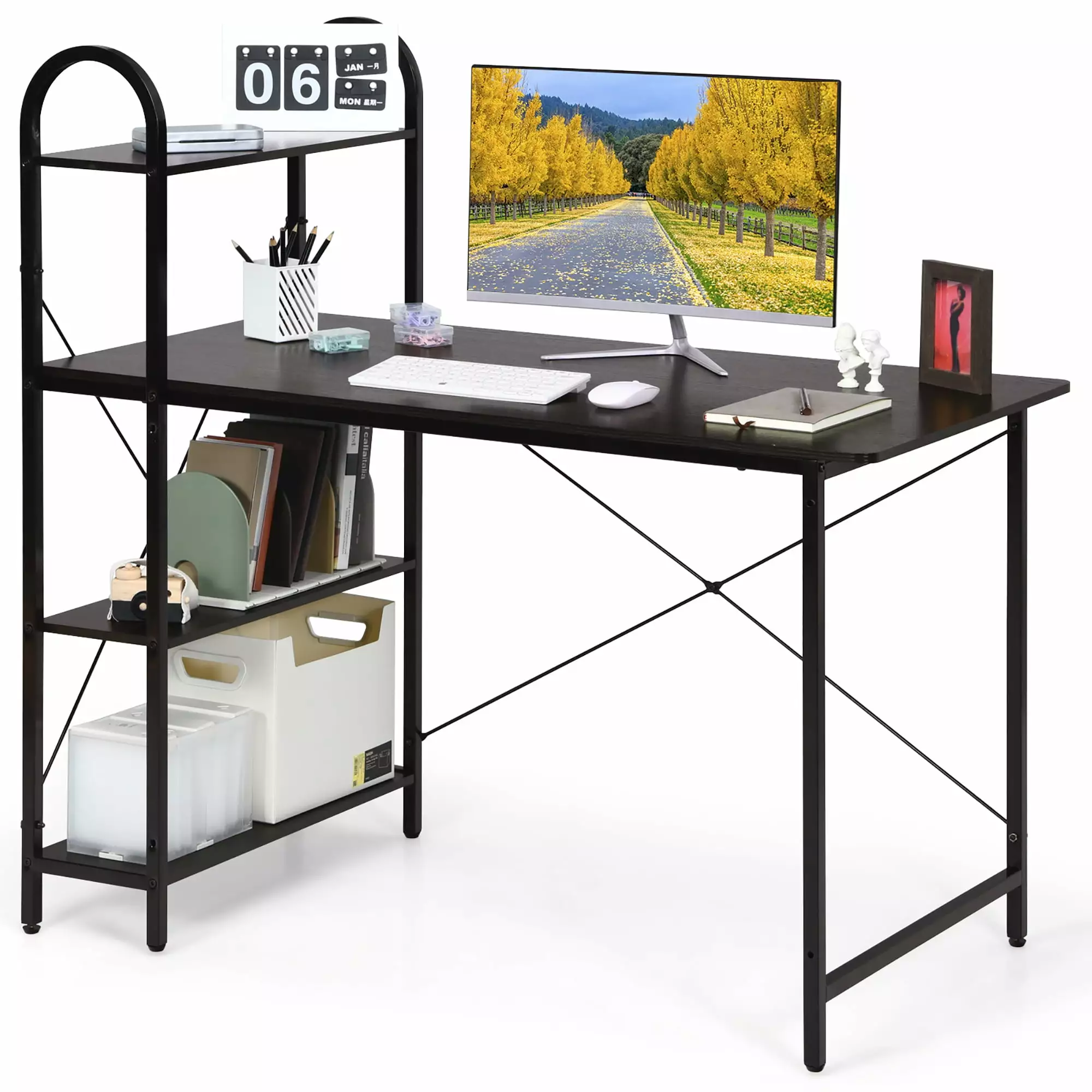 Costway 48 Inch Reversible Computer Desk Writing Table Workstation Storage Shelf Brown