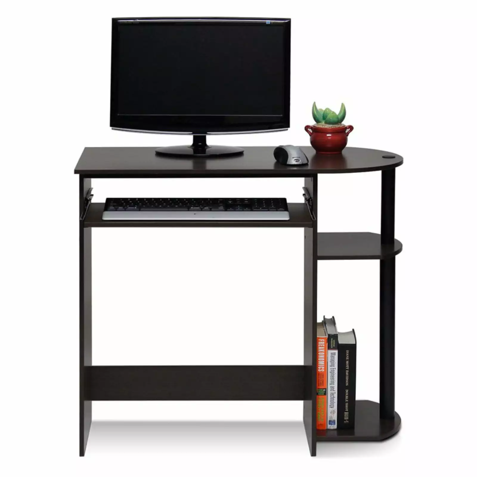 Furinno Dark Brown Black Simplistic Computer Desk Engineered Wood Home Office Desk