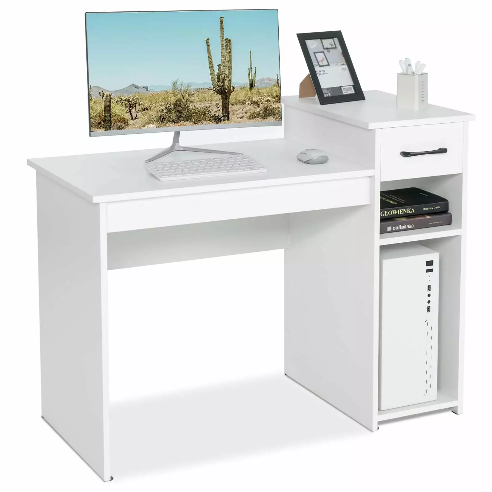 Giantex Computer Table Desk Modern Simple Wooden Desk Storage Drawer & Compartments