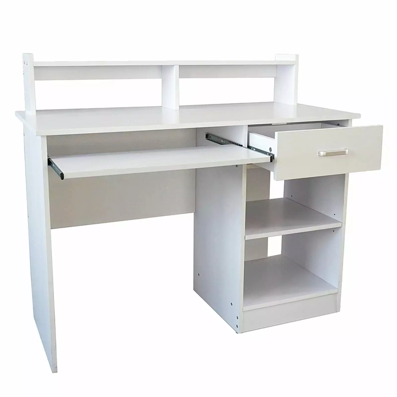 Hassch Home Office Computer Writing Desk 1 Drawer 2-Layers Storage Shelves White Modern Workstation