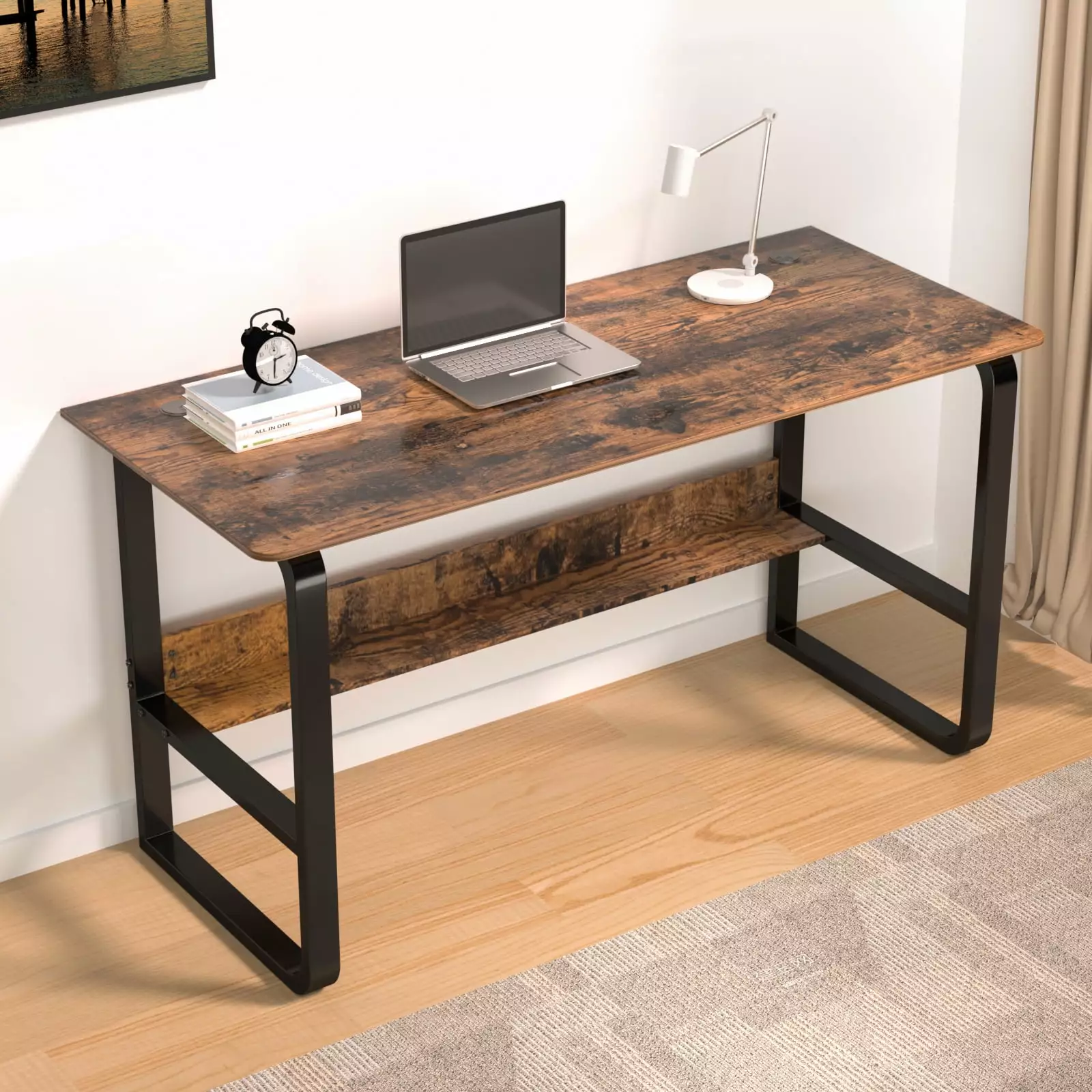 Computer Desk Home Office Table Personal Work Station Desktop Book Shelf Rustic Wood Tone Hello Laura
