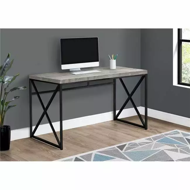 HomeRoots 29.75 Inch Grey Particle Board and Black Metal Computer Desk