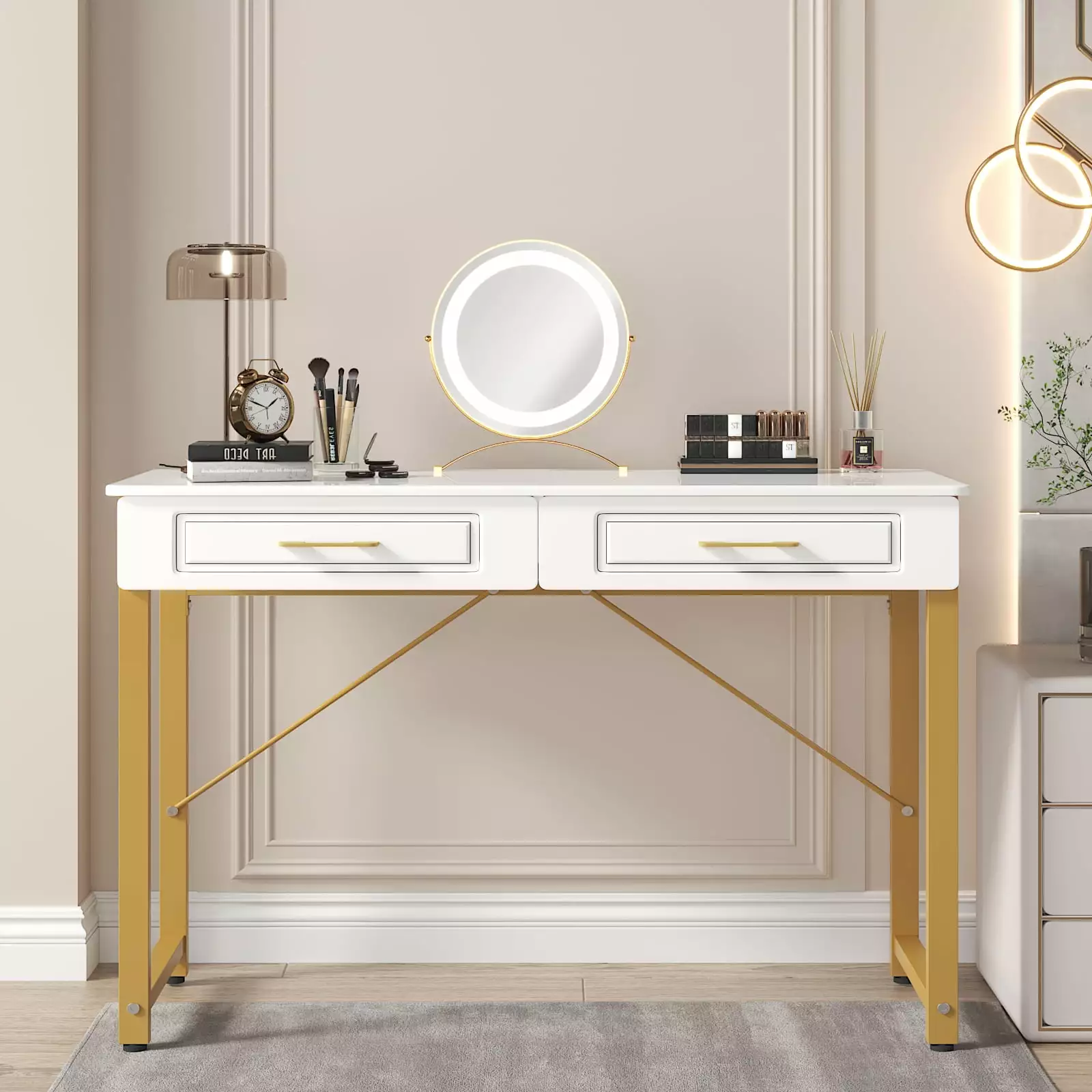 JAFUSI 39 Computer Desk Drawers and Storage Shelf Study and Work Desk Bedroom Home Office White