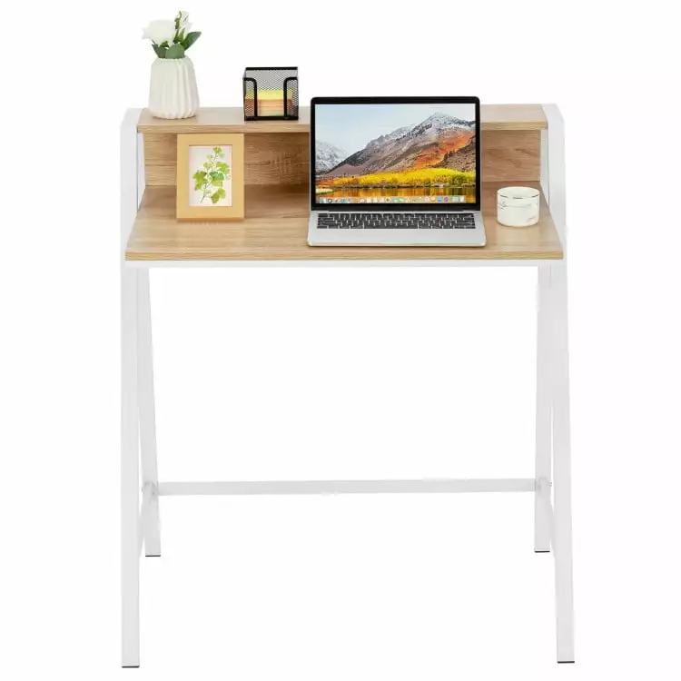 Kepooman Office Desk Computer Desk Study Writing Table 2 Tier Workstation Natural
