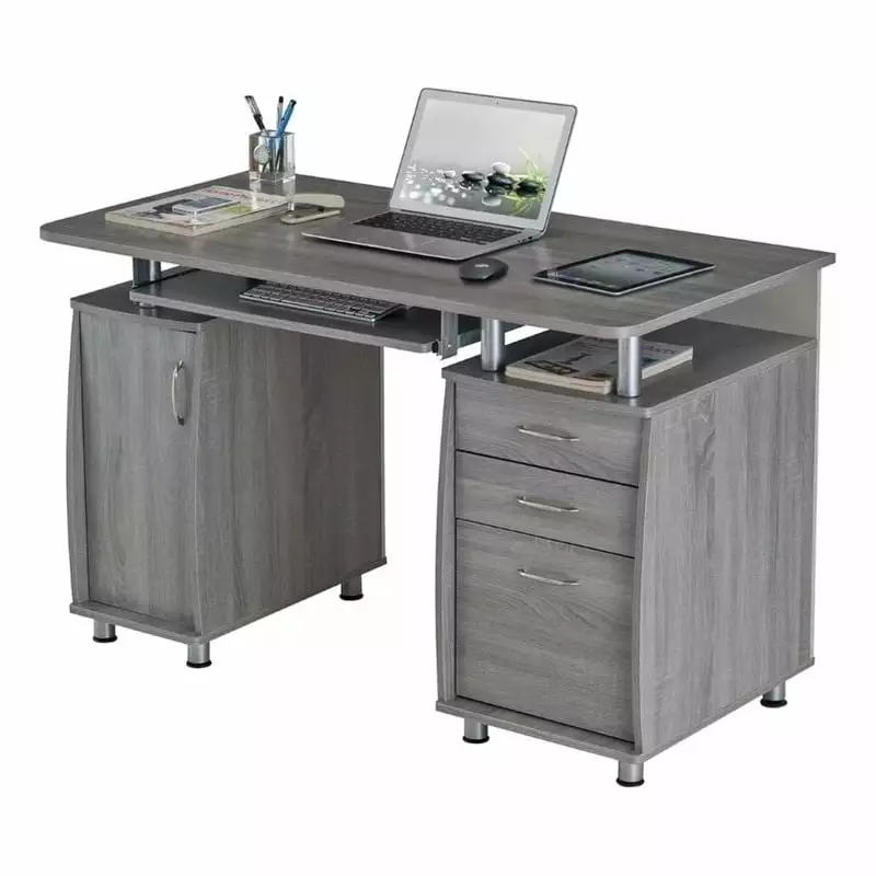 Kingfisher Lane Contemporary Wood Small Computer Desk Gray - Compact Home Office Desk