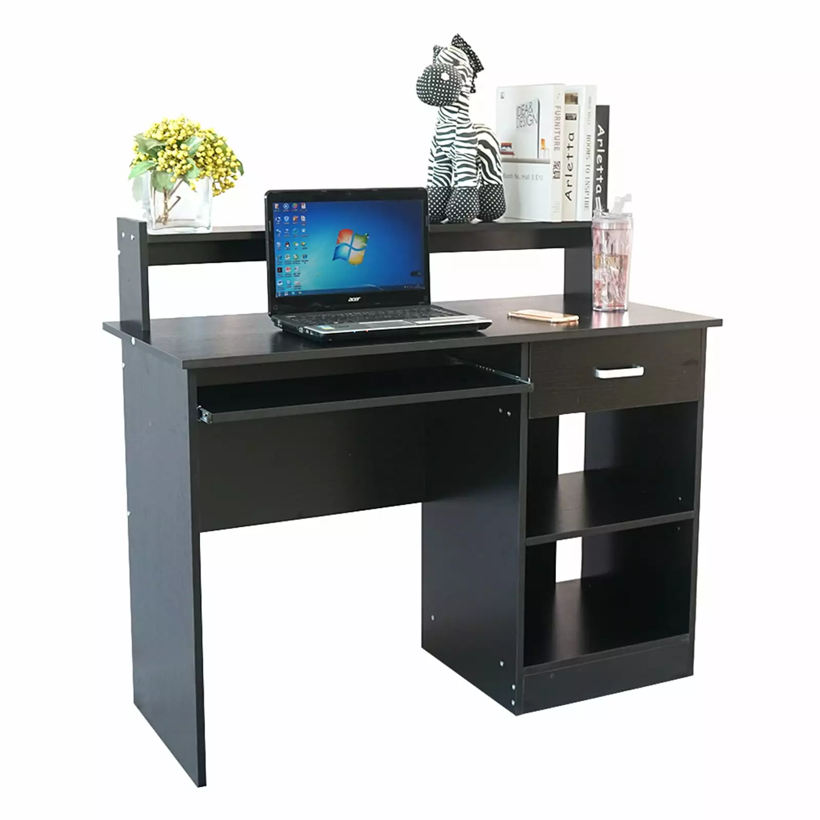 Kitmax 15MM Chipboard Computer Desk Black 43.3 x 19.69 x 37.4 Compact Writing Table