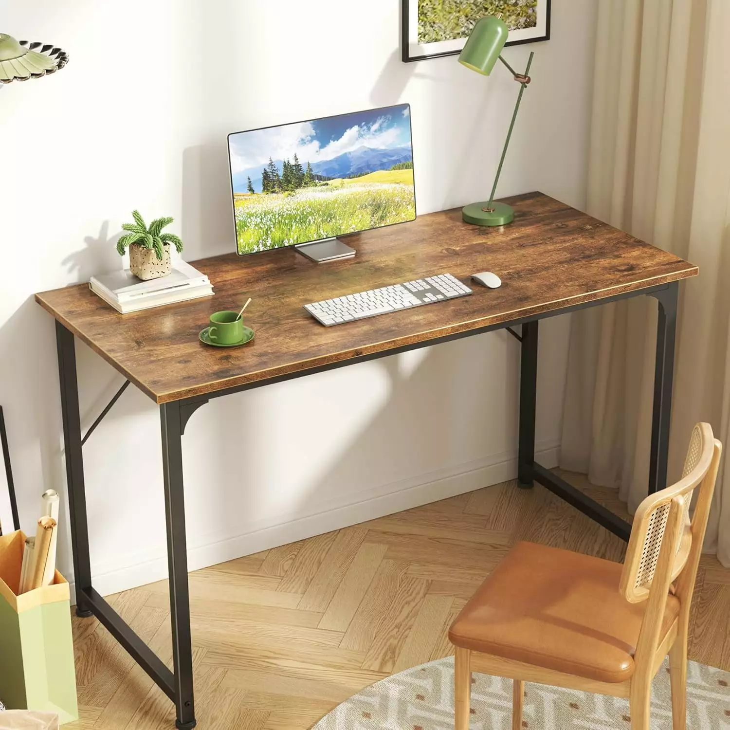 40 Inch Computer Desk Storage - Rustic Brown Office Gaming Writing Desk Modern Simple Large Legroom Metal Frame kk