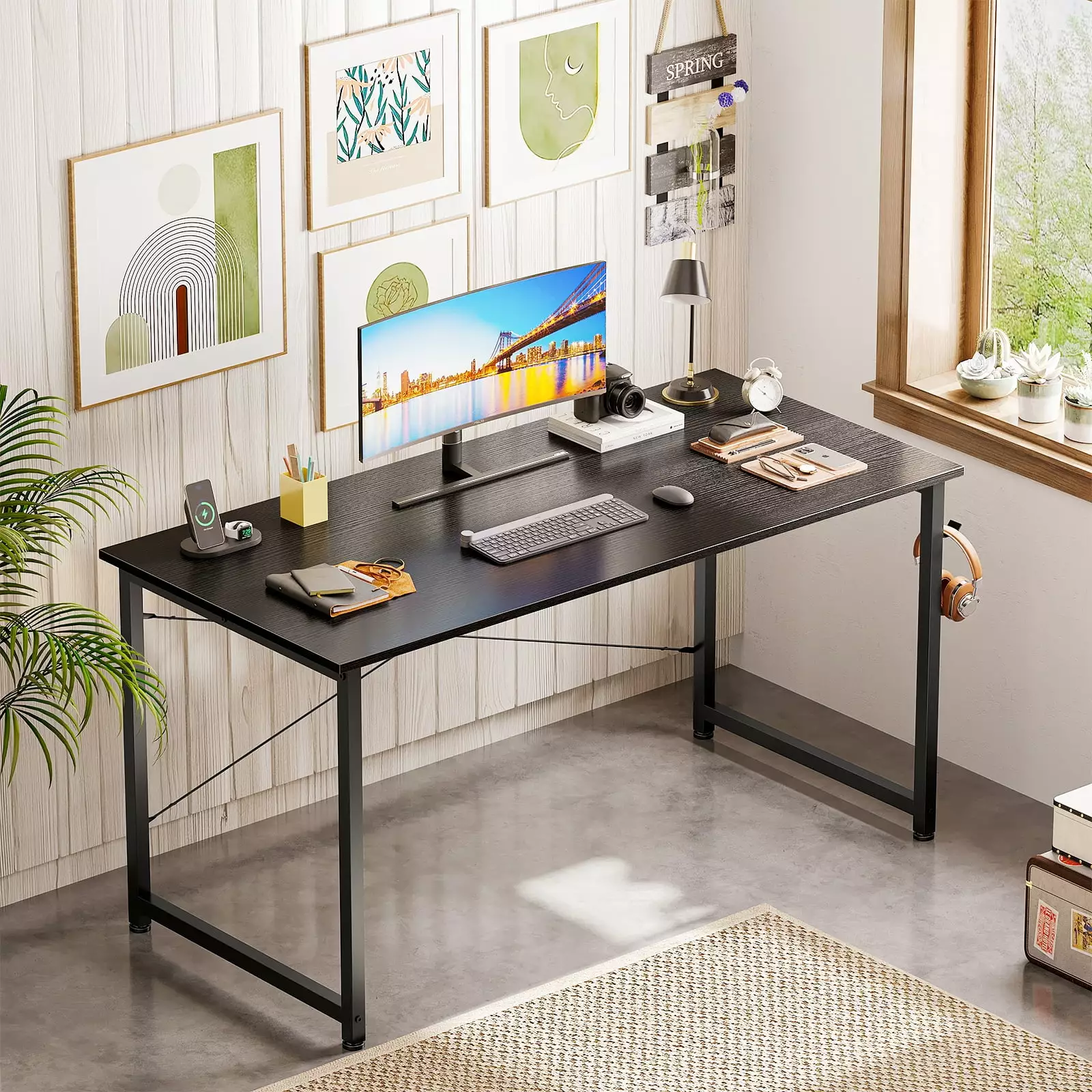 Computer Desk 63 Inch Home Office Writing Study Desk Modern Simple Style Laptop Table Gaming Desk Black KKL