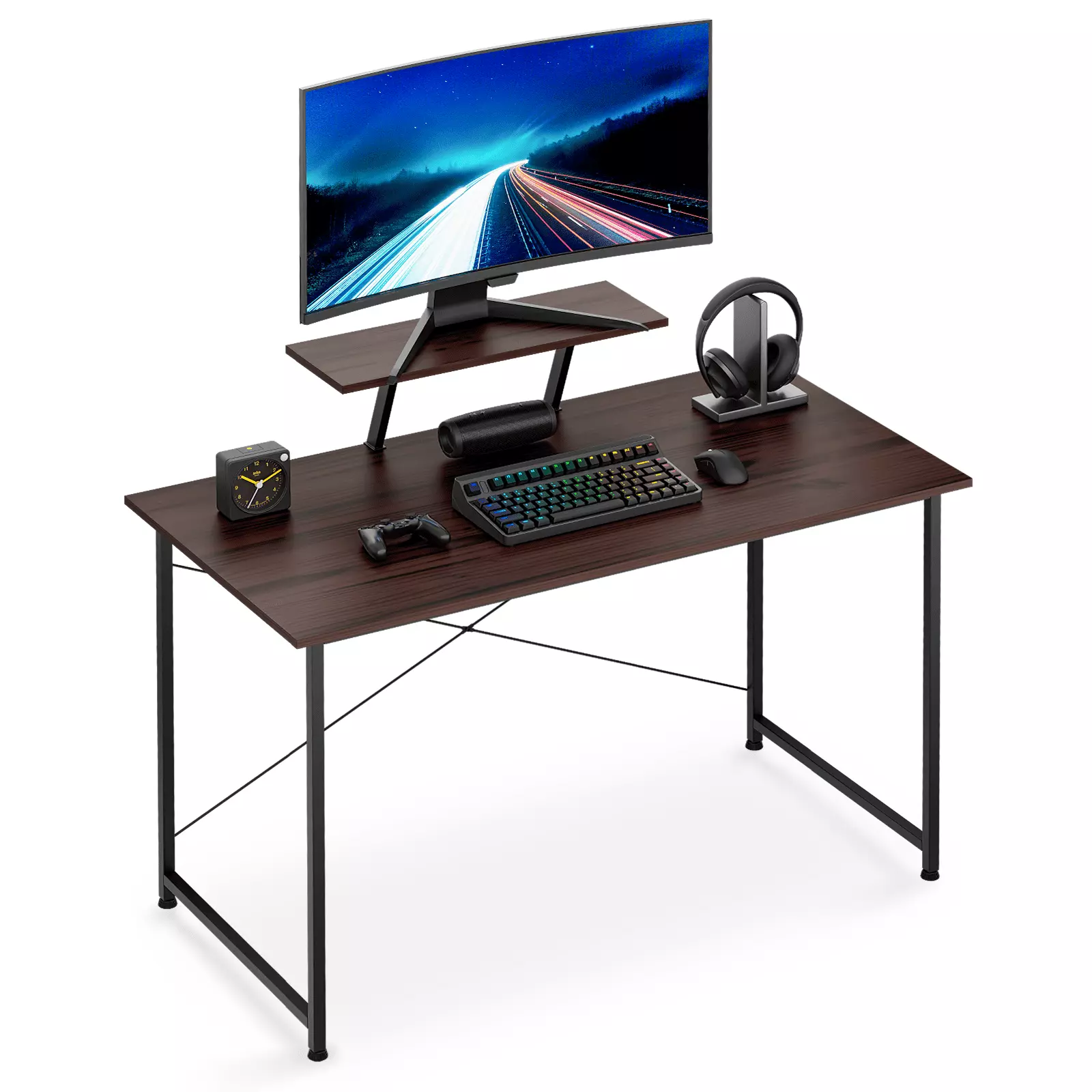 MoNiBloom 47 Inch Computer Desk Monitor Stand Modern Simple Style Home Office Gamer Workstation Rustic Brown