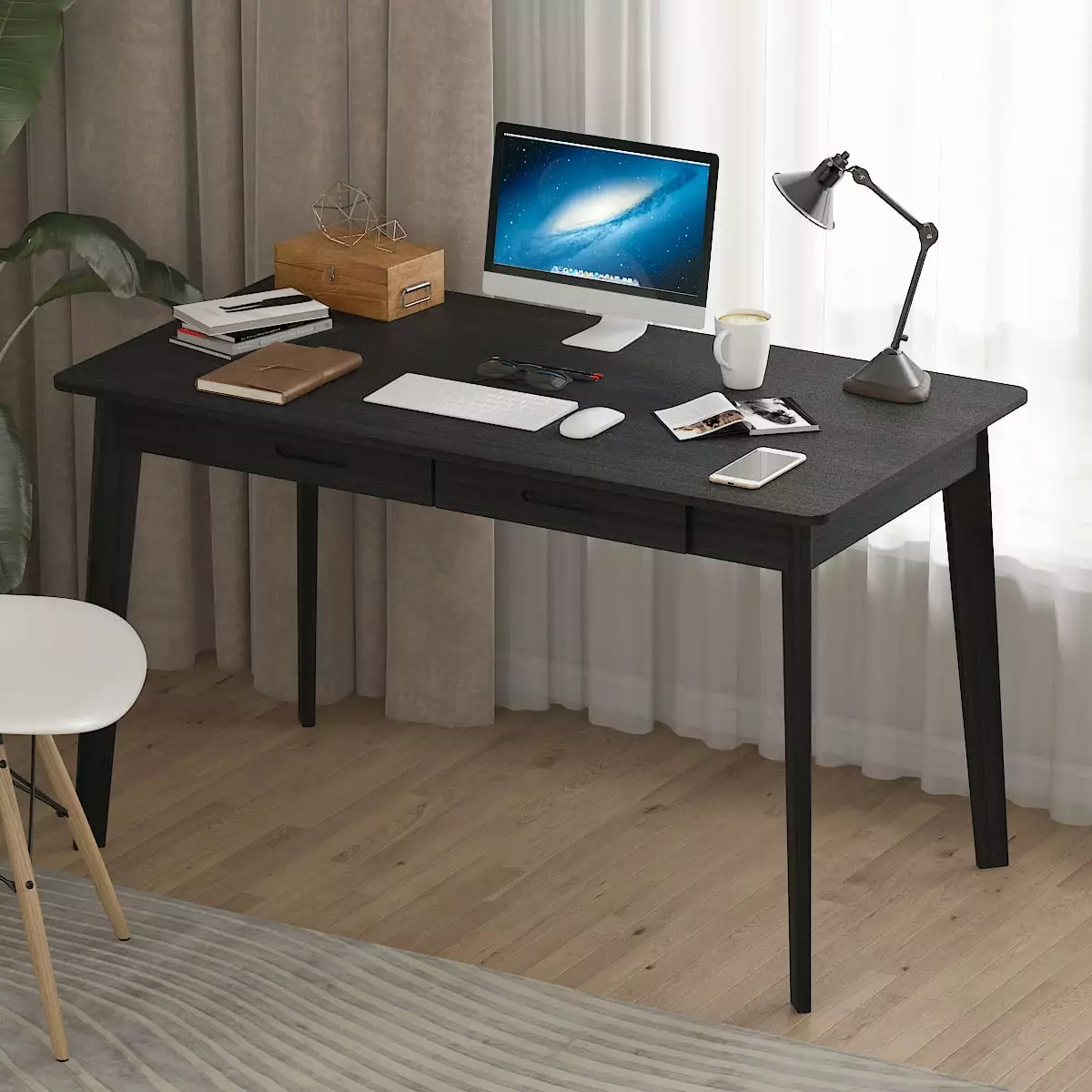 MONSLIPA Industrial Modern Wooden Desk Storage Drawers Office Computer Desk and Home Office Desk Sturdy Wood Legs 47 Long ...