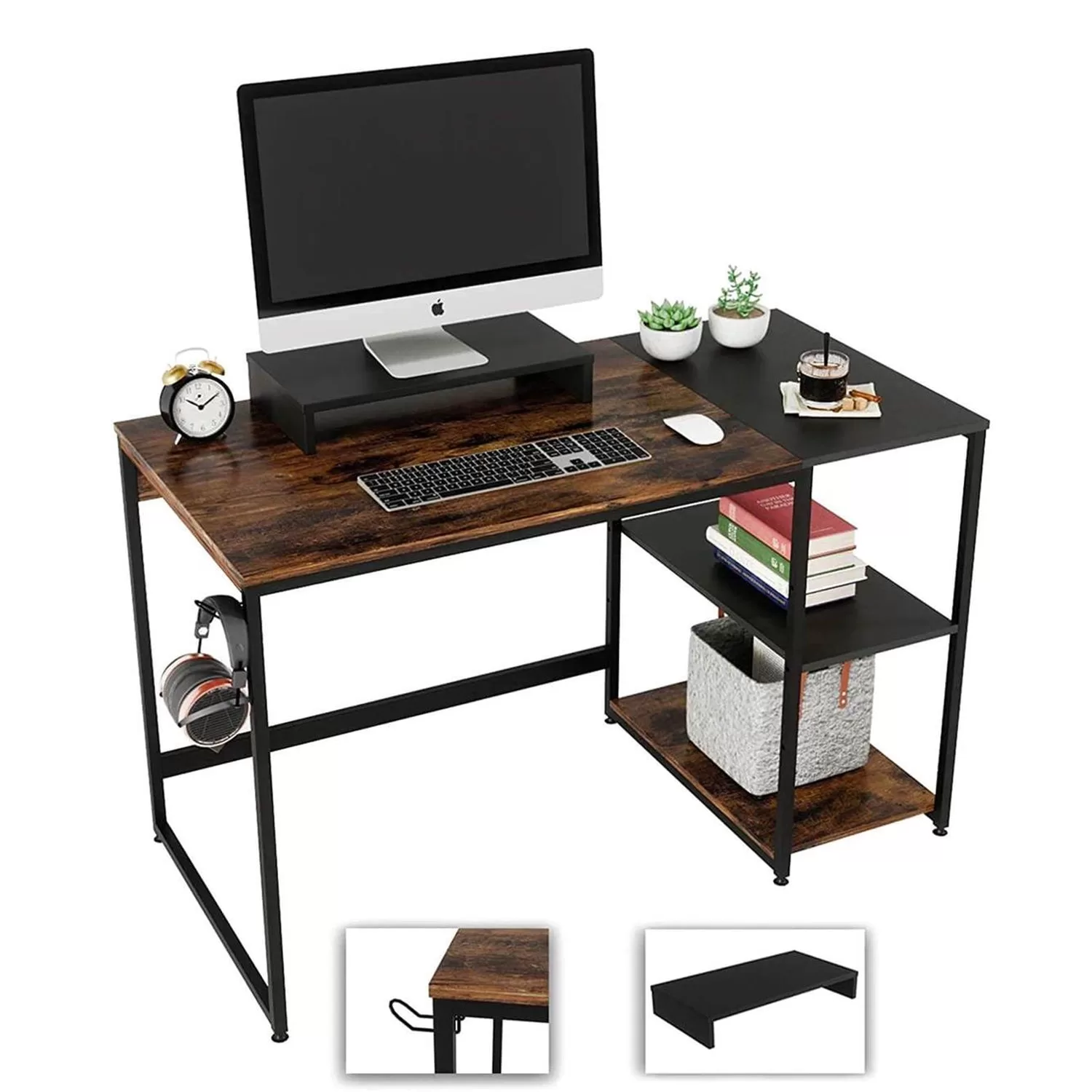 Nost & Host Rustic Brown Computer Office Desk Workstation Storage Shelves
