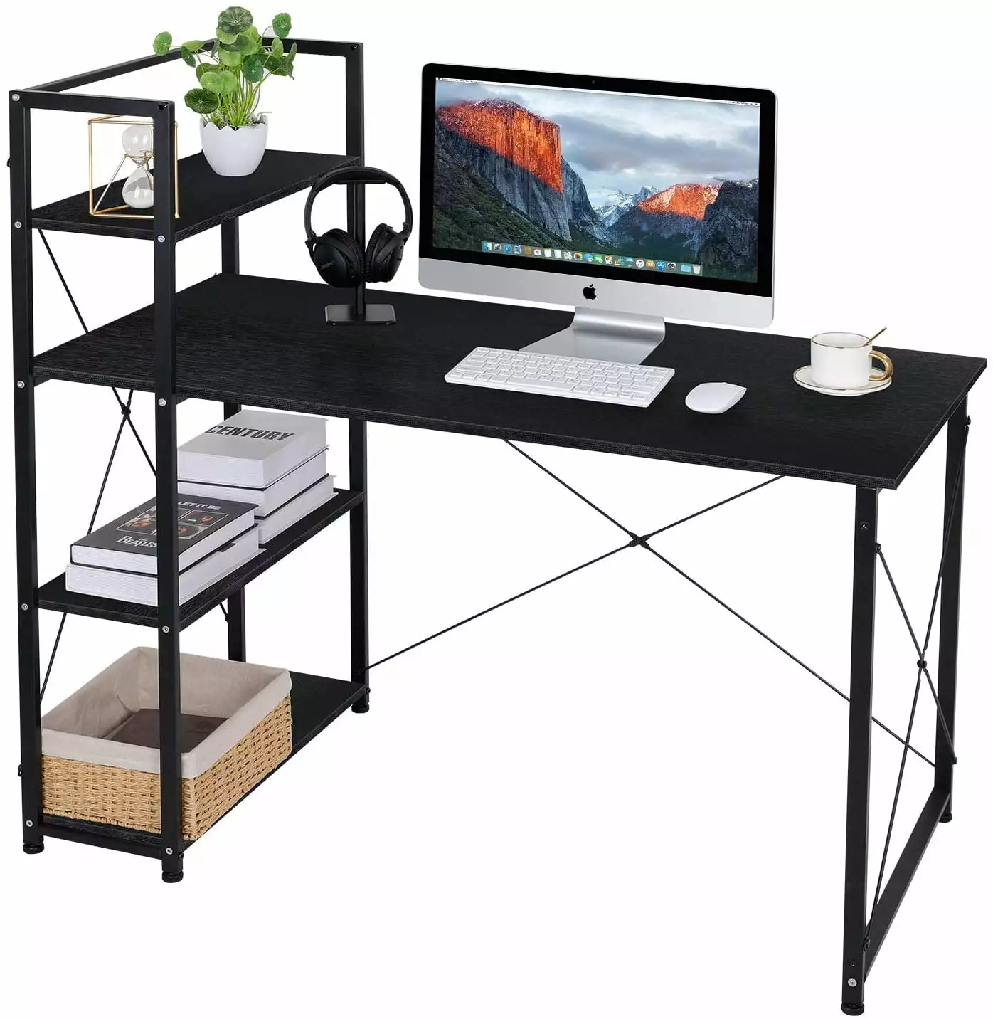 Pirecart 47 Reversible Computer Desk Shelves Home Office Sturdy Workstation