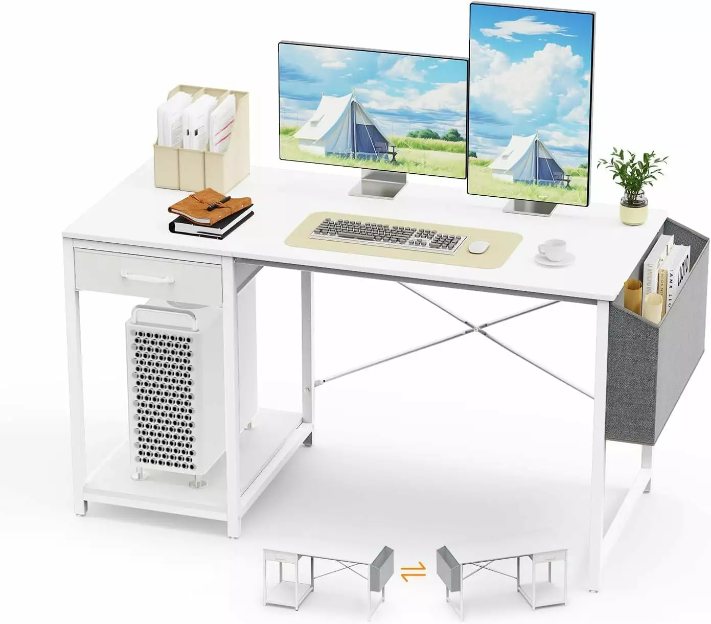 47 Inch Computer Desk Drawer White Home Office Storage Study Gaming Table shinyswan