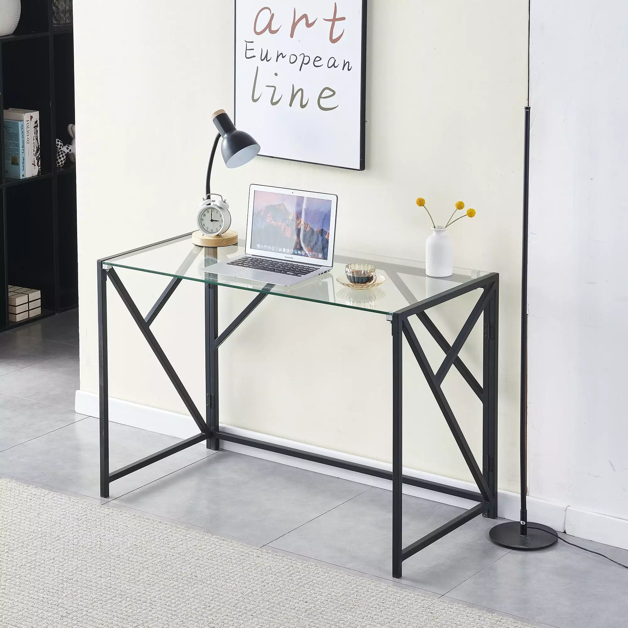 S&M Tempered Glass Computer Desk Clear Folding Student Writing Desk