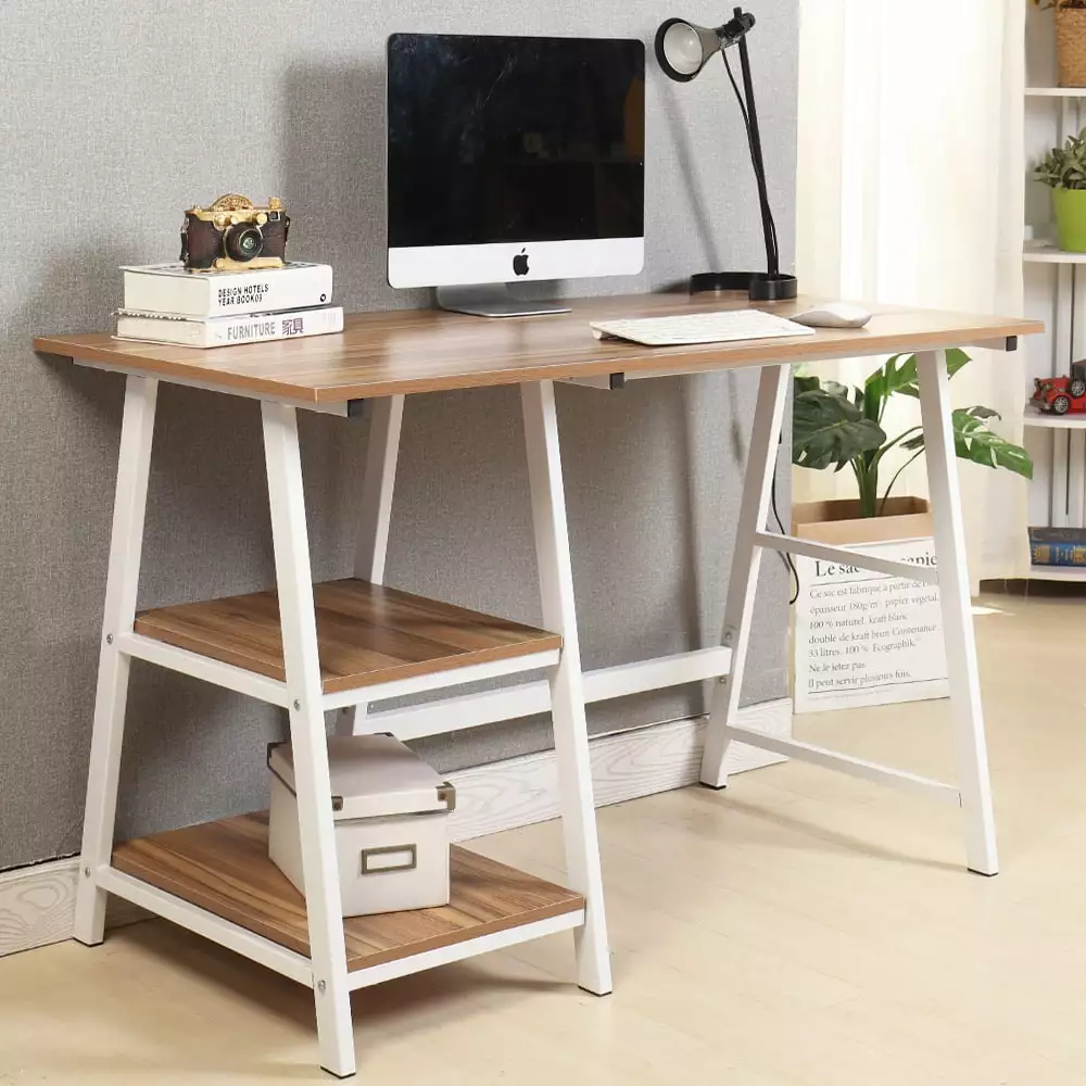SOGES 47 Inches Computer Desk Shelf Storage Oak Home Office Workstation